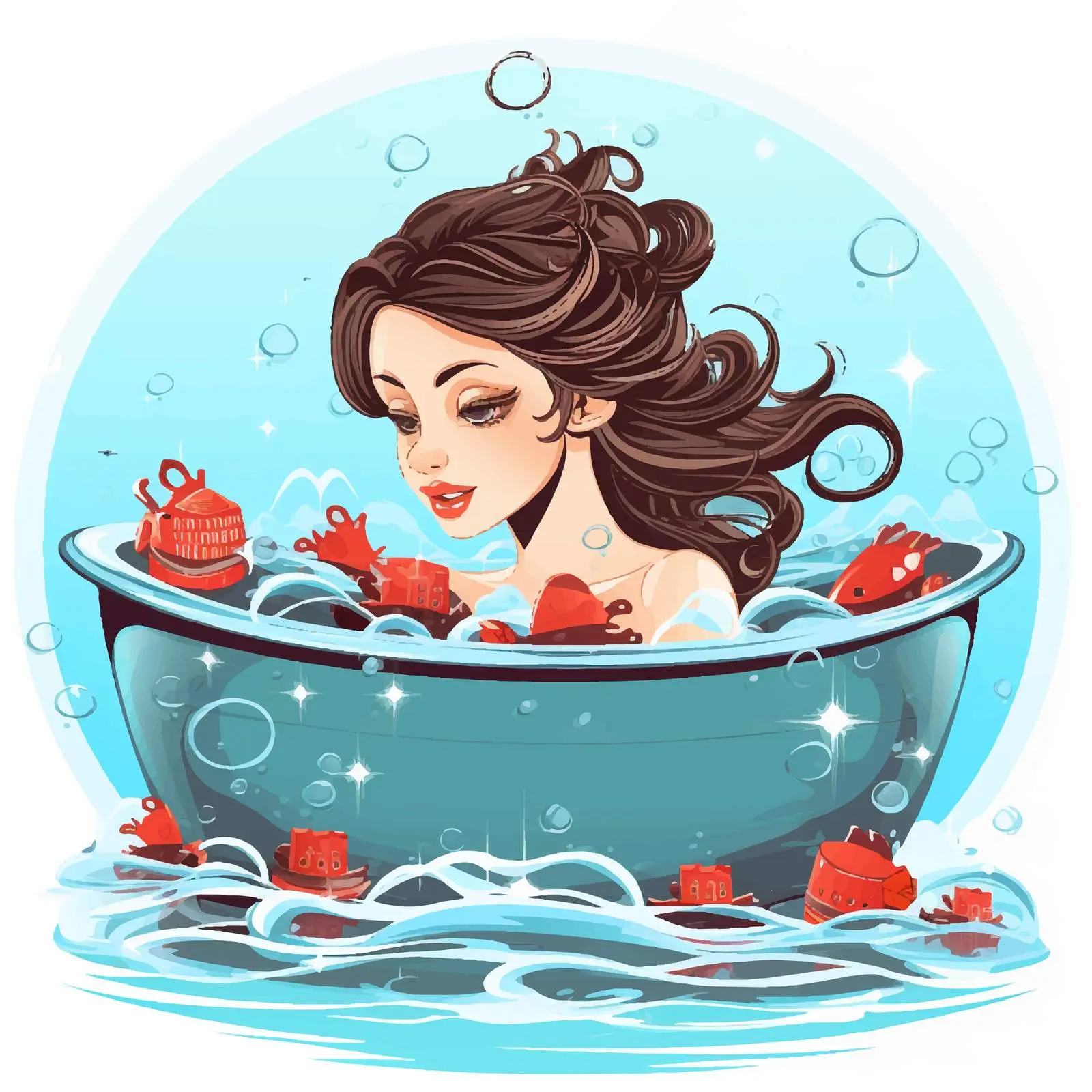 Cartoon Girl Bathing Illustration Vector Graphic — free download from Dotvec