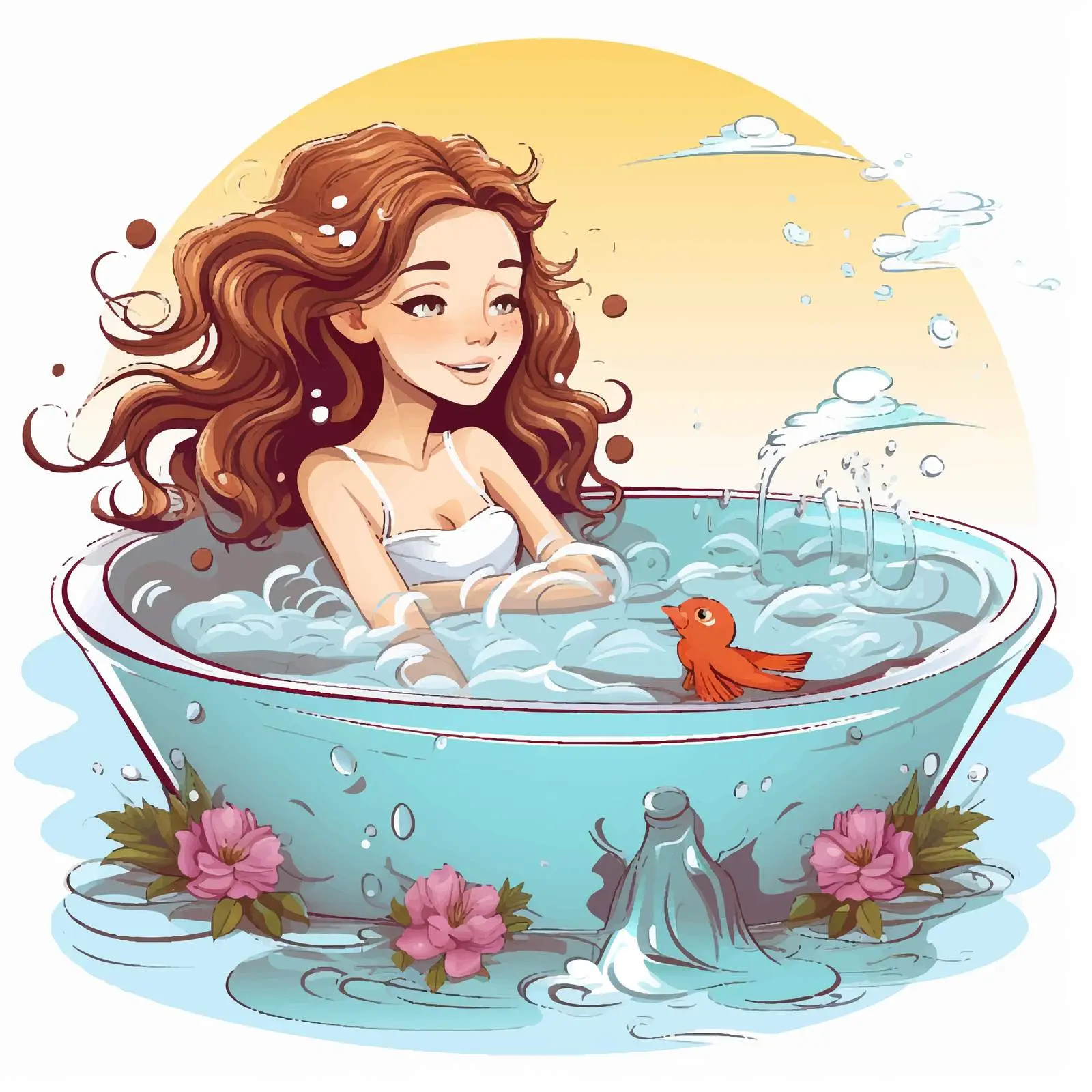 Cute Girl Bathtub Cartoon Illustration — free download from Dotvec