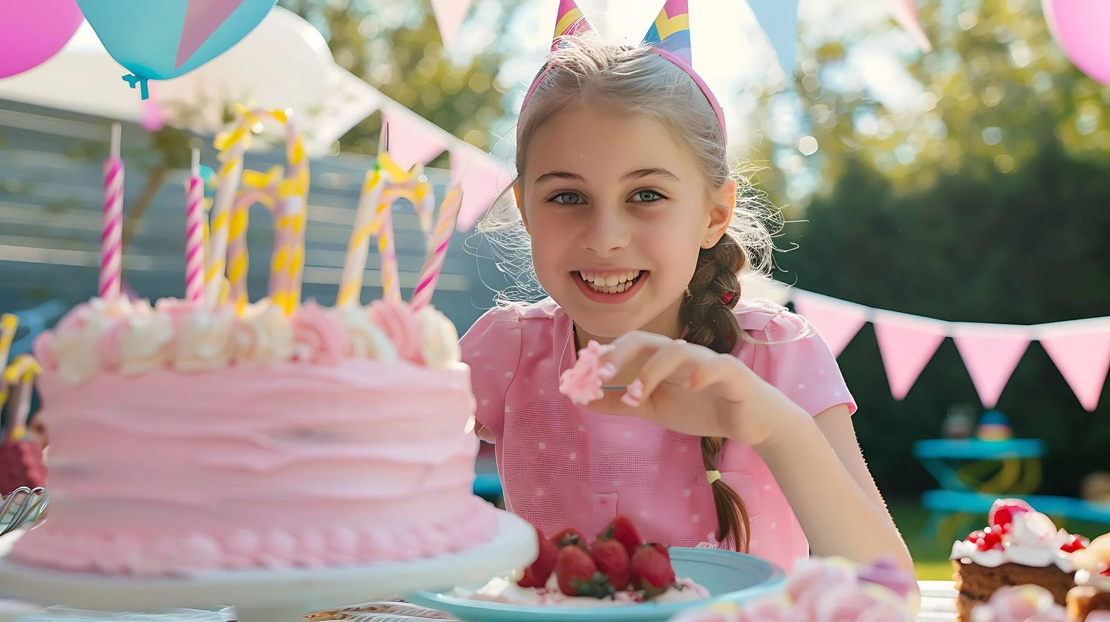 Happy girl serving birthday cake outdoors — free download from Dotvec