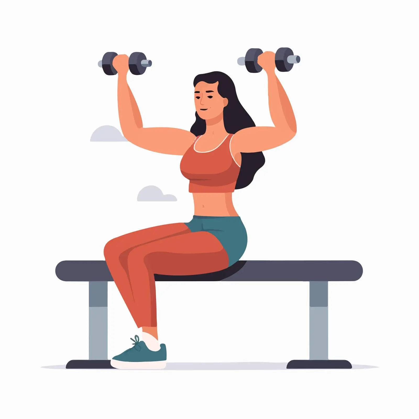 Woman Performing Triceps Kickback on Bench – free exercise illustration image from Dotvec