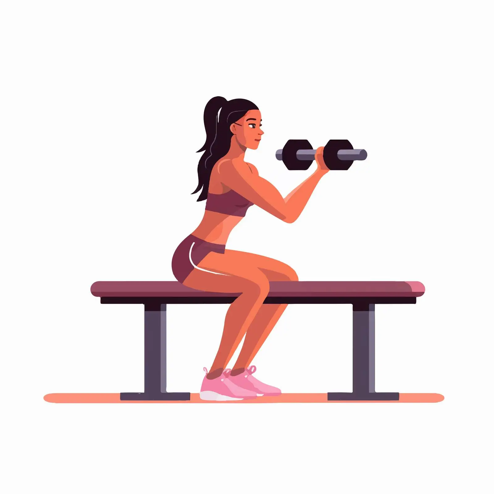 Woman Doing Triceps Kickback Exercise on Bench – free exercise illustration image from Dotvec