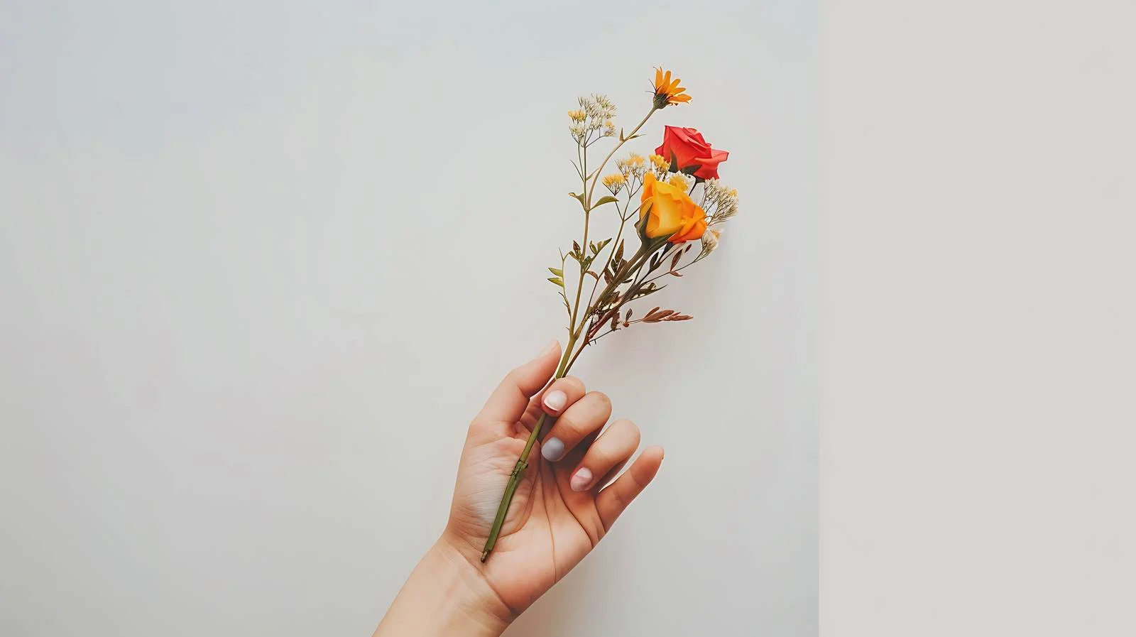 Delicate Doll Hand Holding Flowers — free download from Dotvec