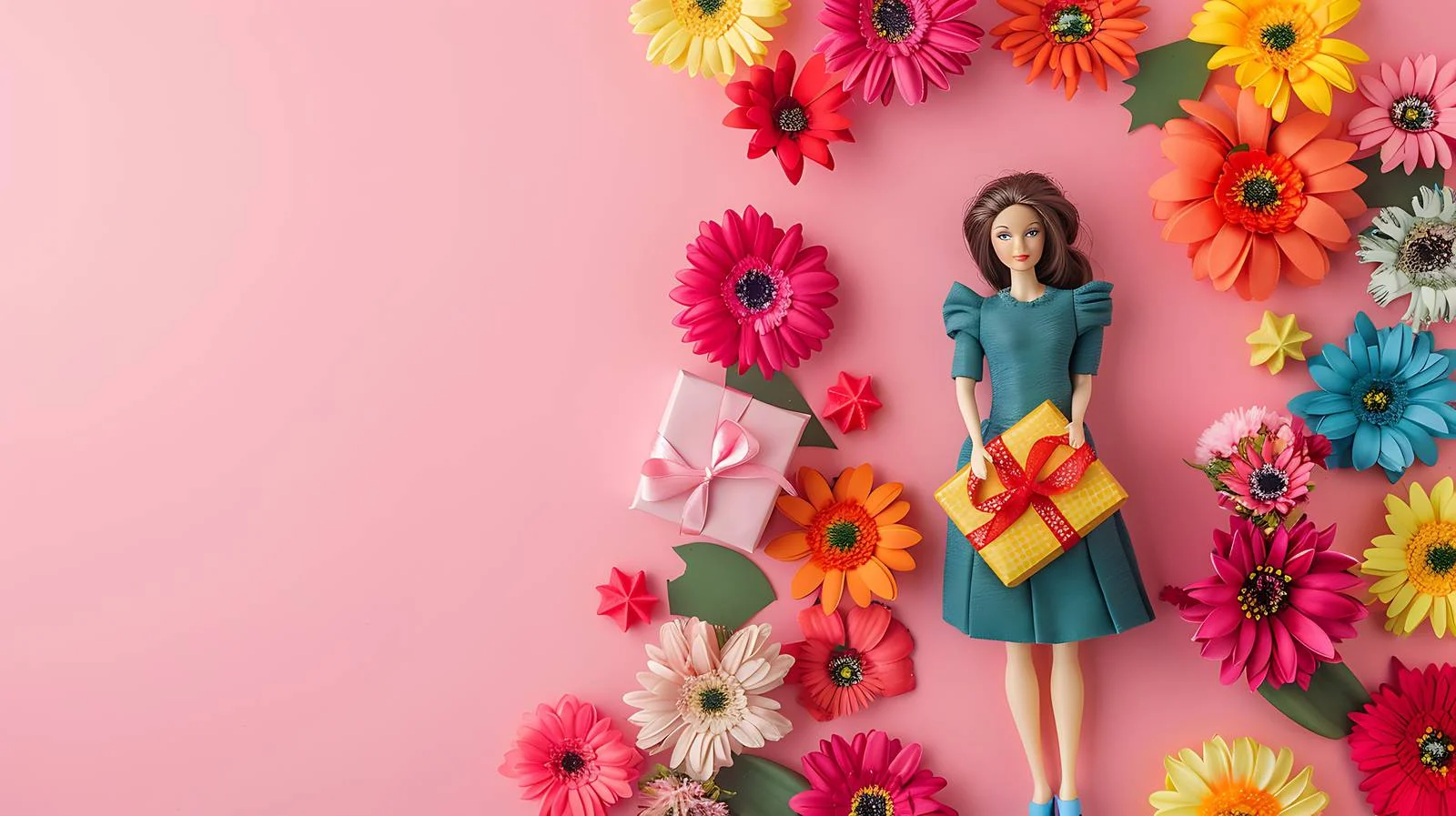 Adorable Doll with Flowers and Gifts — free download from Dotvec