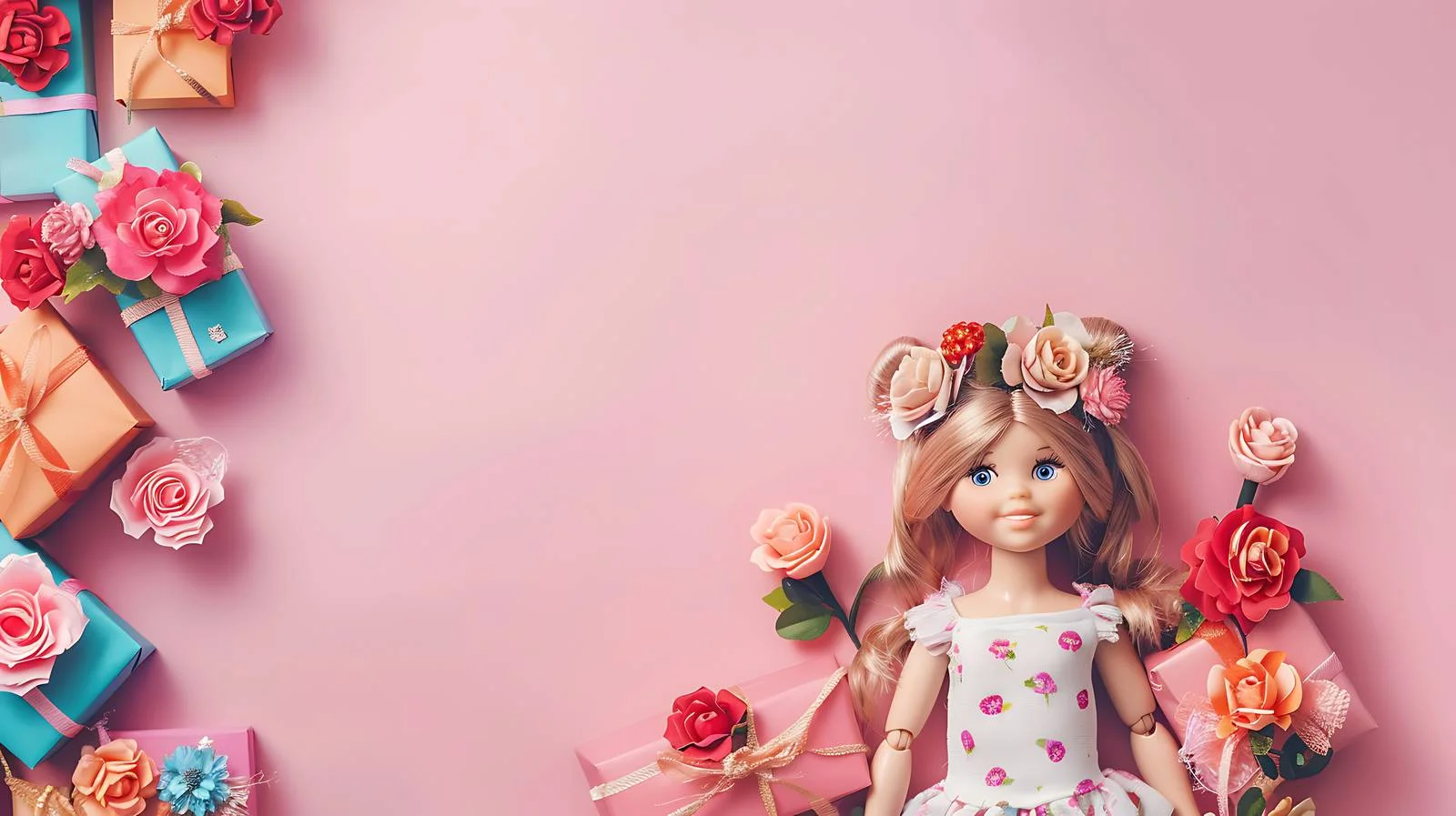 Adorable Doll with Colorful Gifts — free download from Dotvec