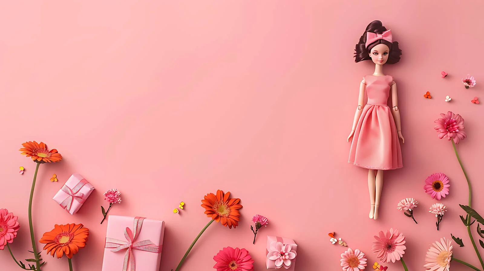 Enchanting Doll with Flowers and Gifts — free download from Dotvec