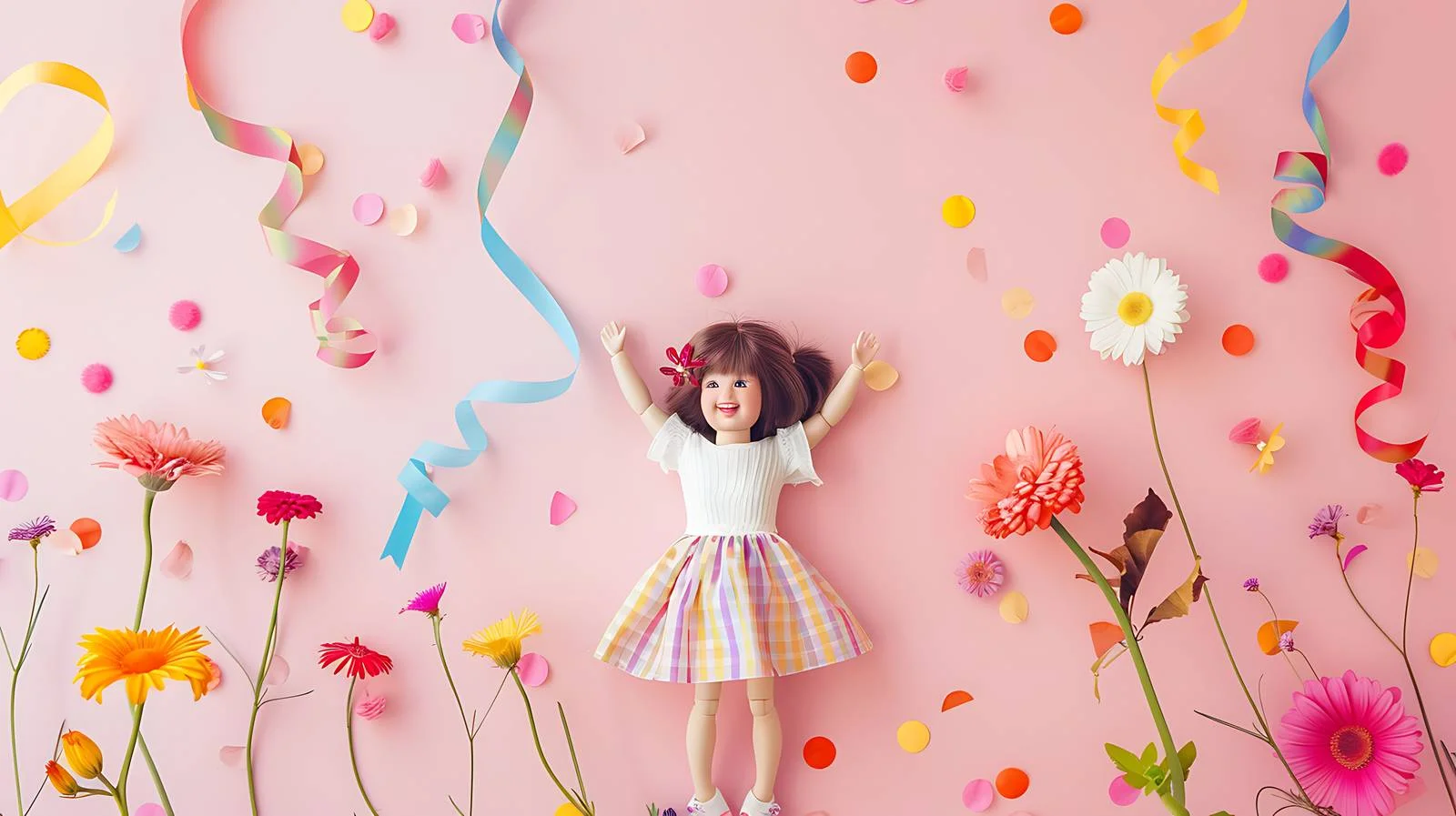 Whimsical Doll with Flowers and Streamers — free download from Dotvec