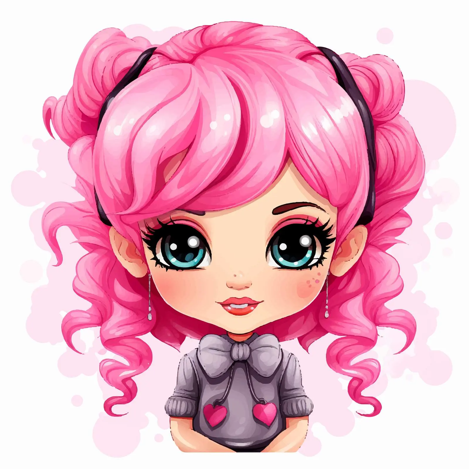 Cartoon Girl Doll with Pink Hair Vector – free doll art image from Dotvec