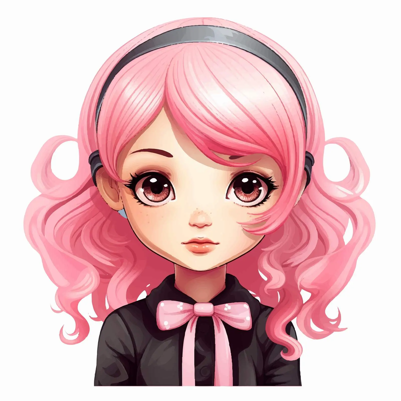 Cute Cartoon Doll with Pink Hair Vector — free download from Dotvec