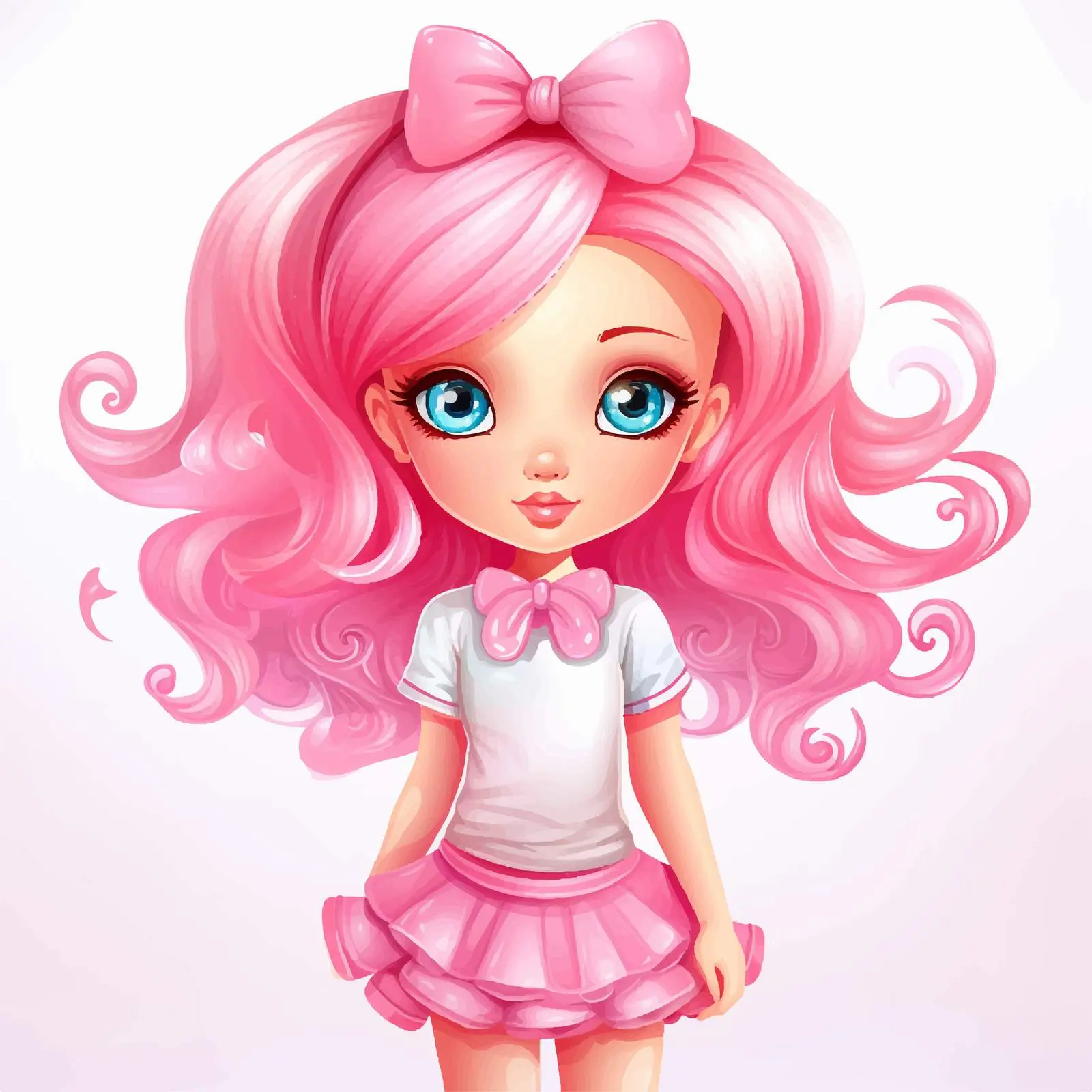 Cartoon Pink Haired Girl Doll Vector Illustration – free charming vector image from Dotvec