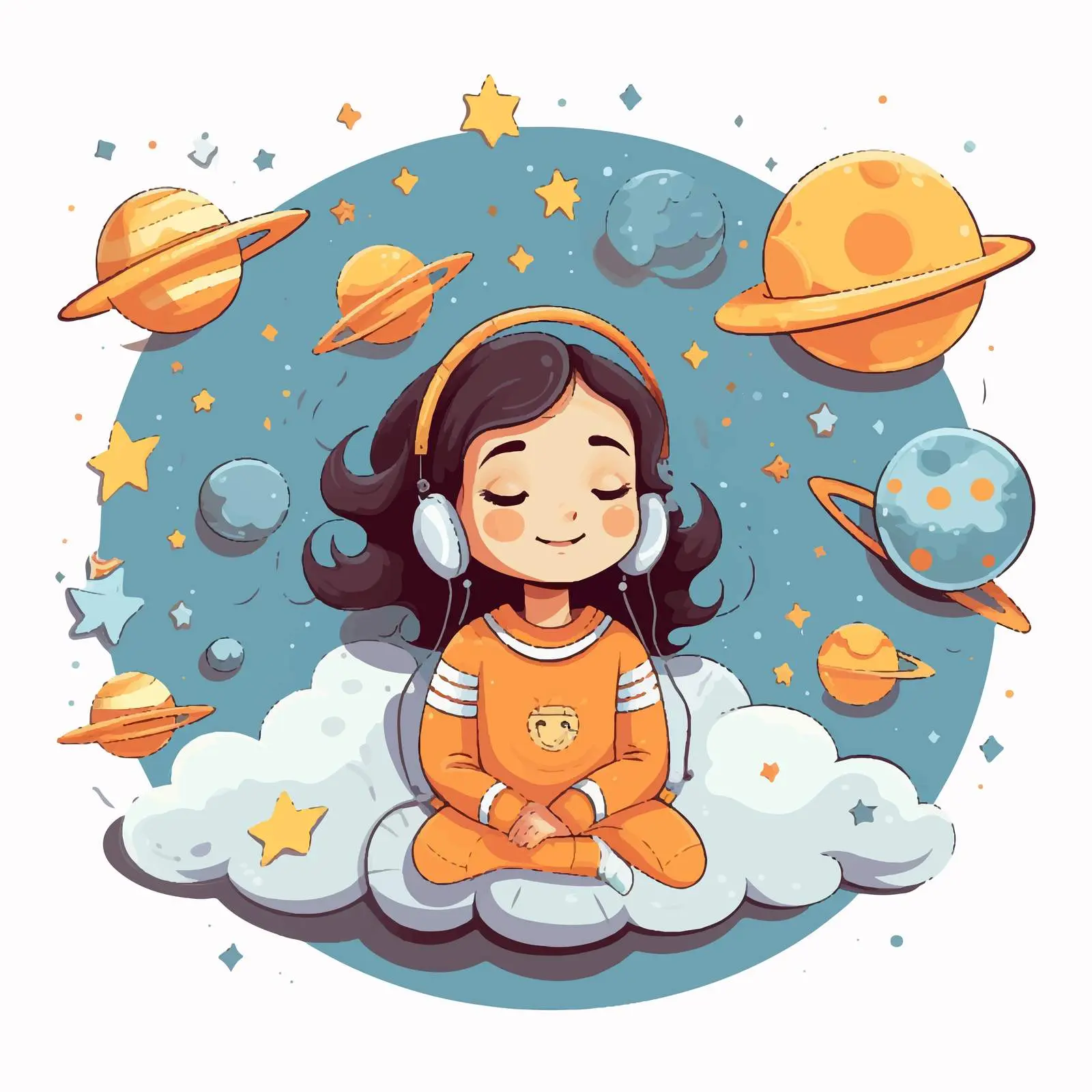 Girl Dreaming of Flying in Space Illustration — free download from Dotvec