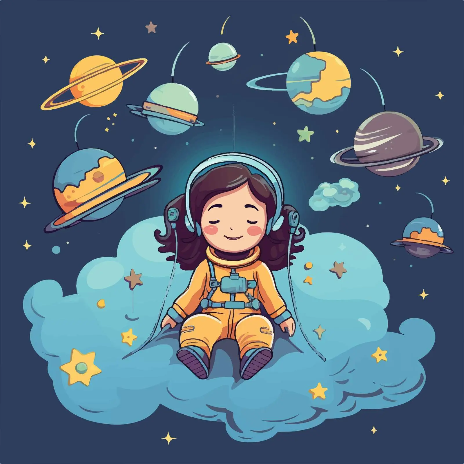 Girl Dreaming of Space Travel Illustration — free download from Dotvec