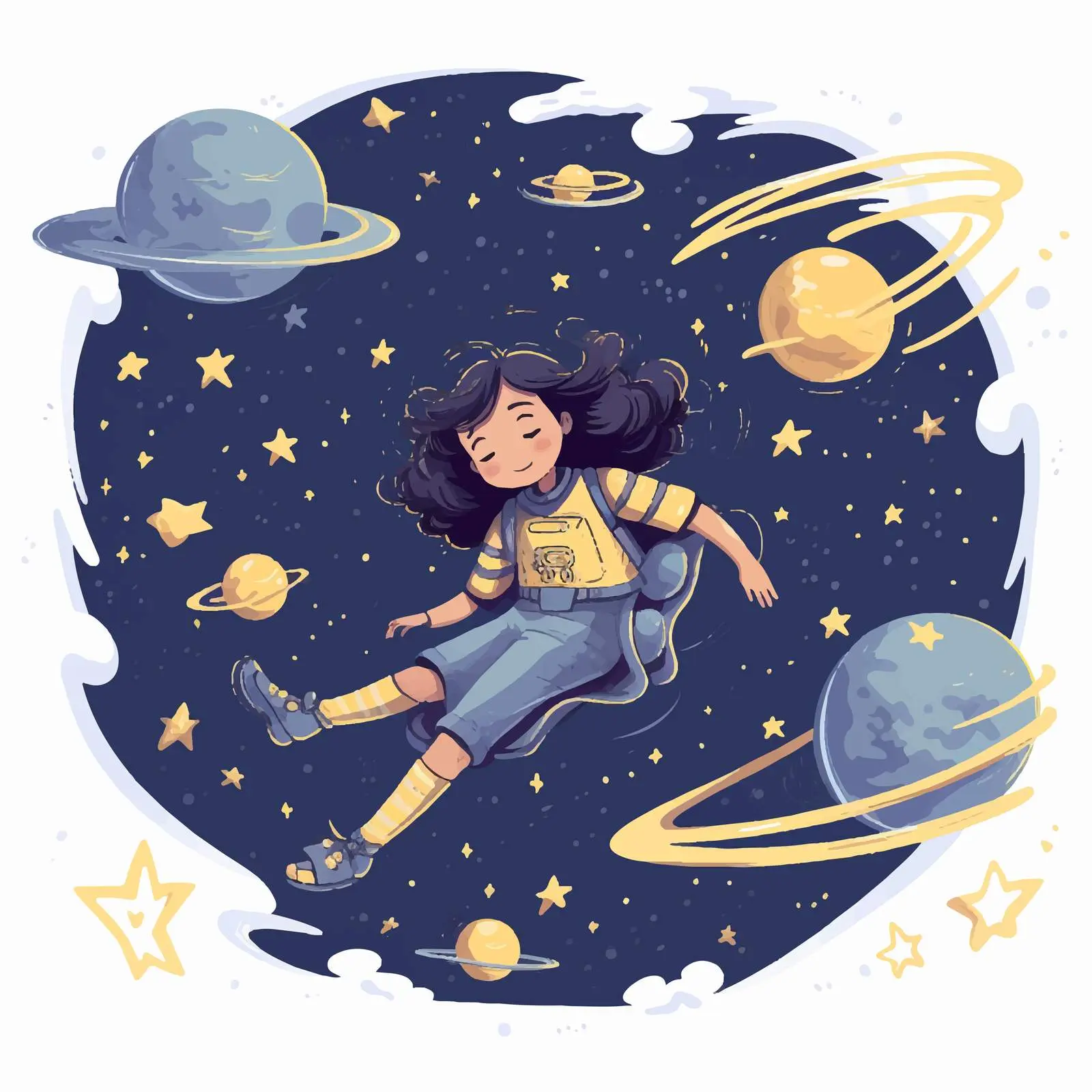 Girl Dreaming of Flying in Space Vector Illustration — free download from Dotvec