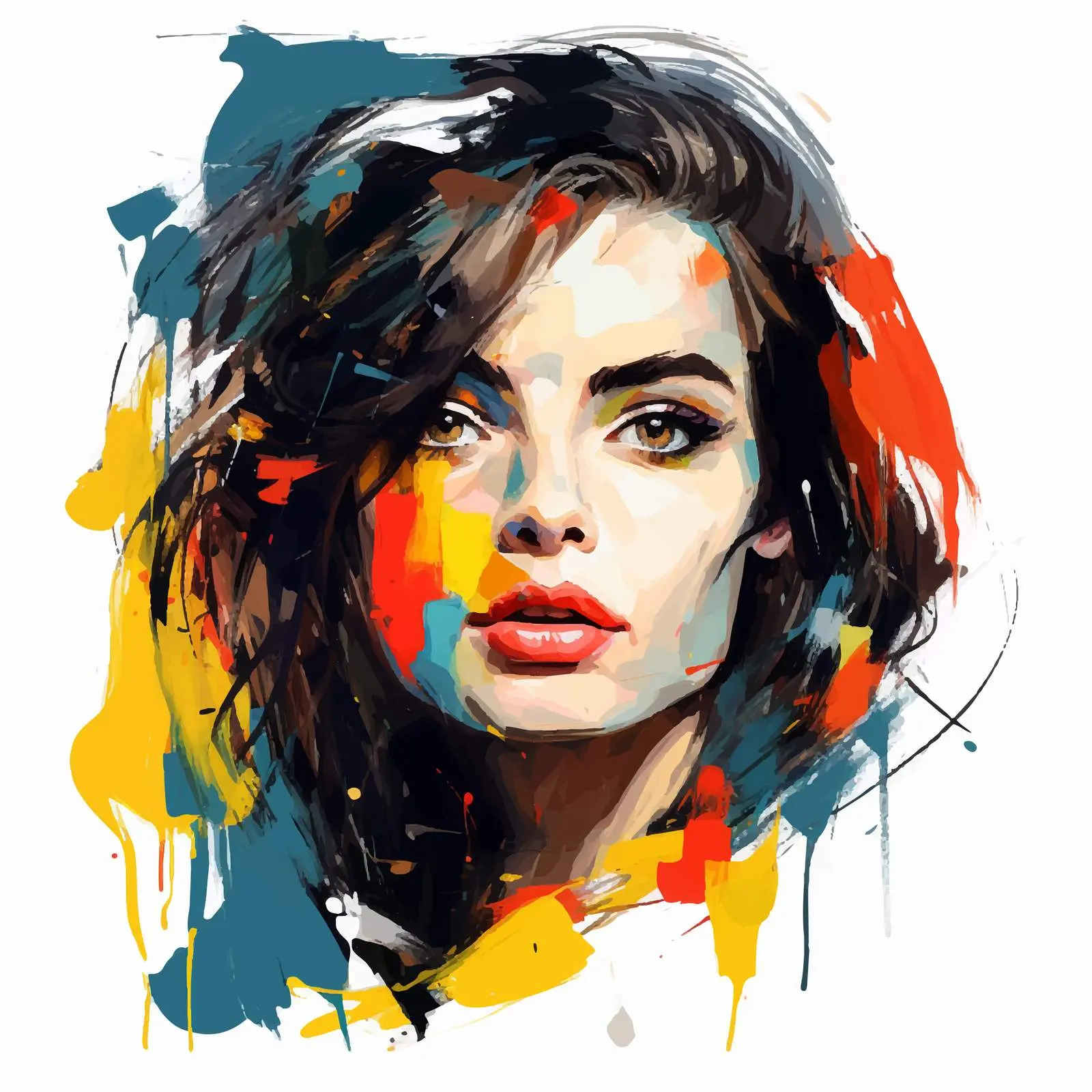 Bright Hand-Drawn Girl with Acrylic Paints – free splashes image from Dotvec