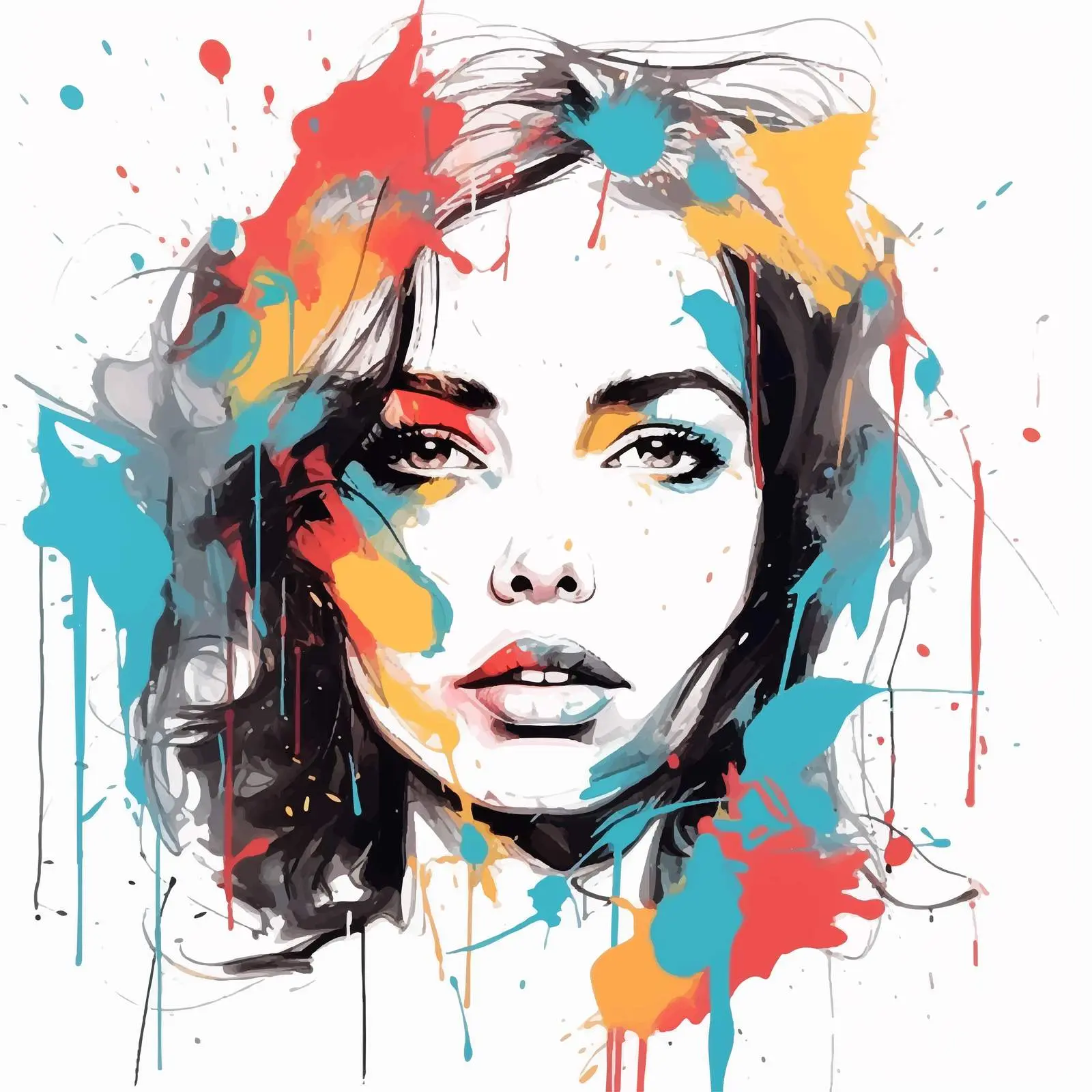 Brightly Colored Hand-Drawn Girl in Acrylic — free download from Dotvec