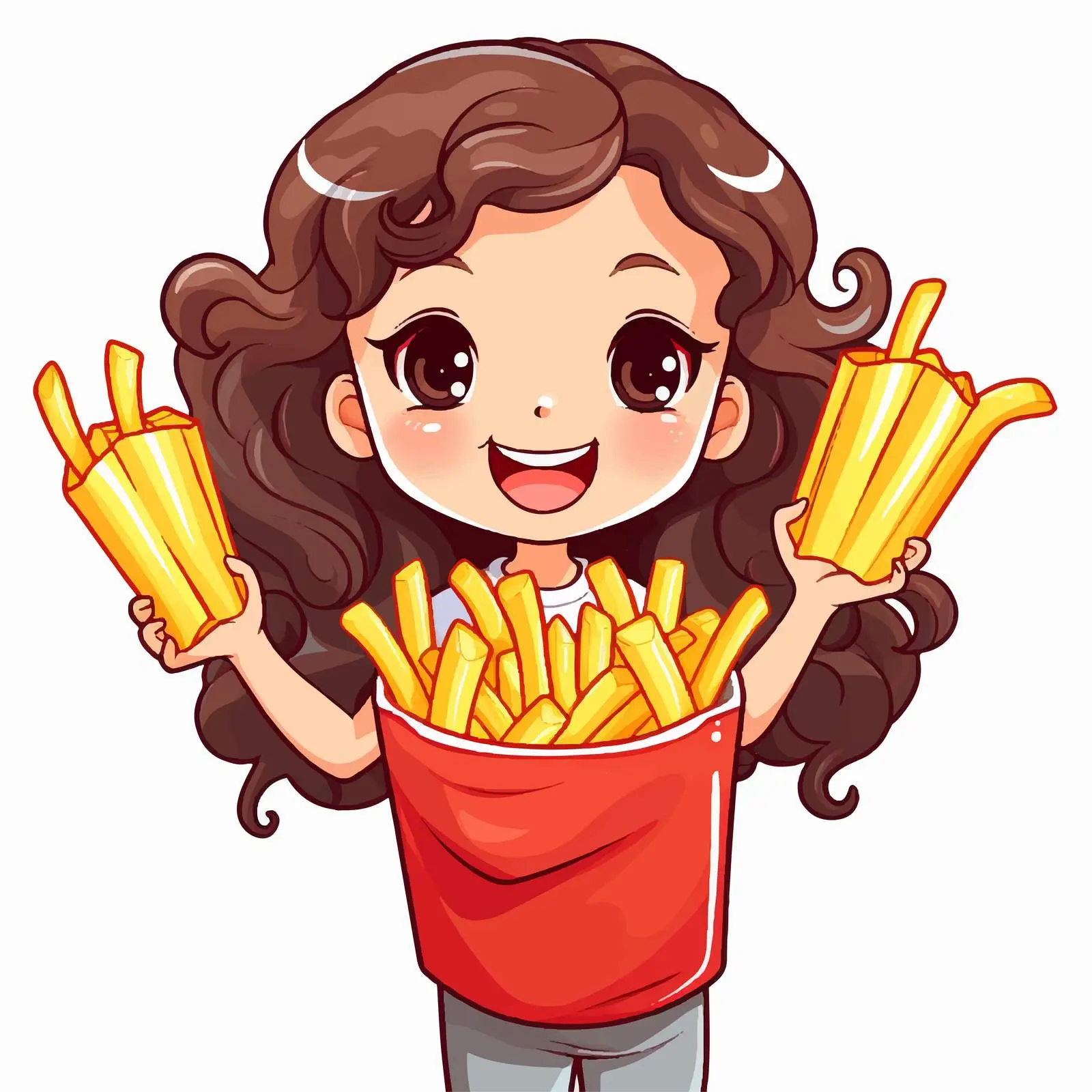 Girl Holding French Fries - Cartoon Vector Illustration — free download from Dotvec