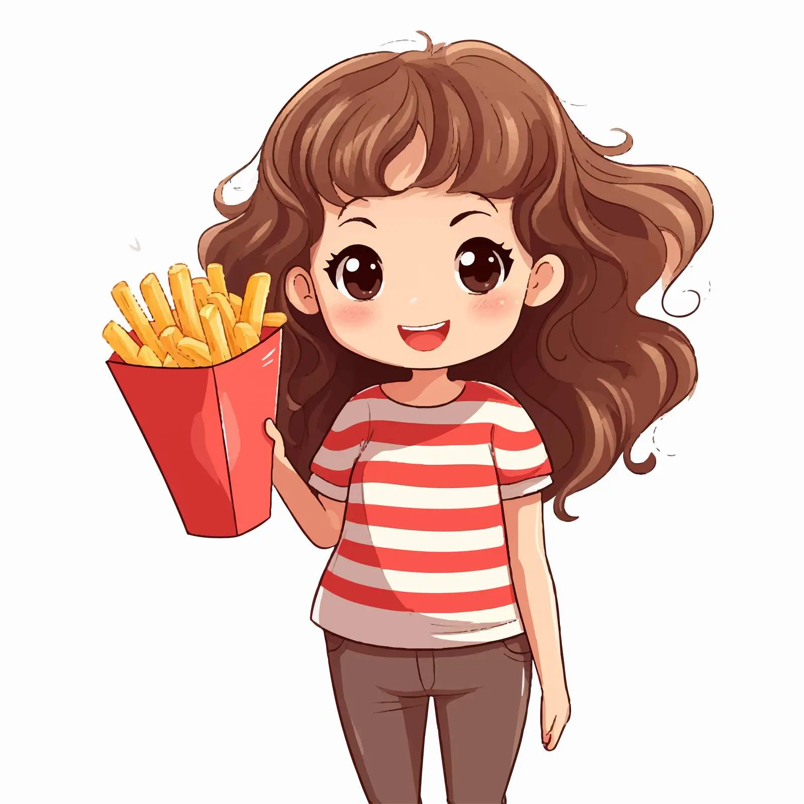 Girl Holding French Fries Cartoon Vector Illustration — free download from Dotvec