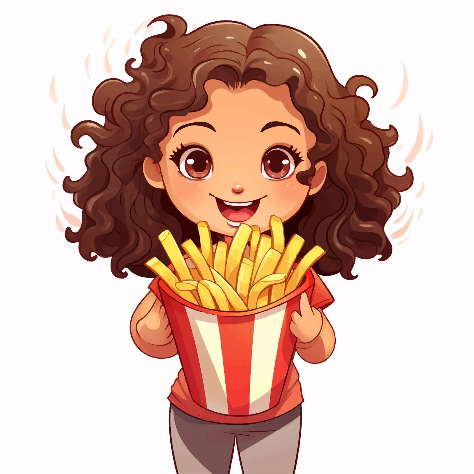 Girl Enjoying French Fries Cartoon Vector Illustration — free download from Dotvec
