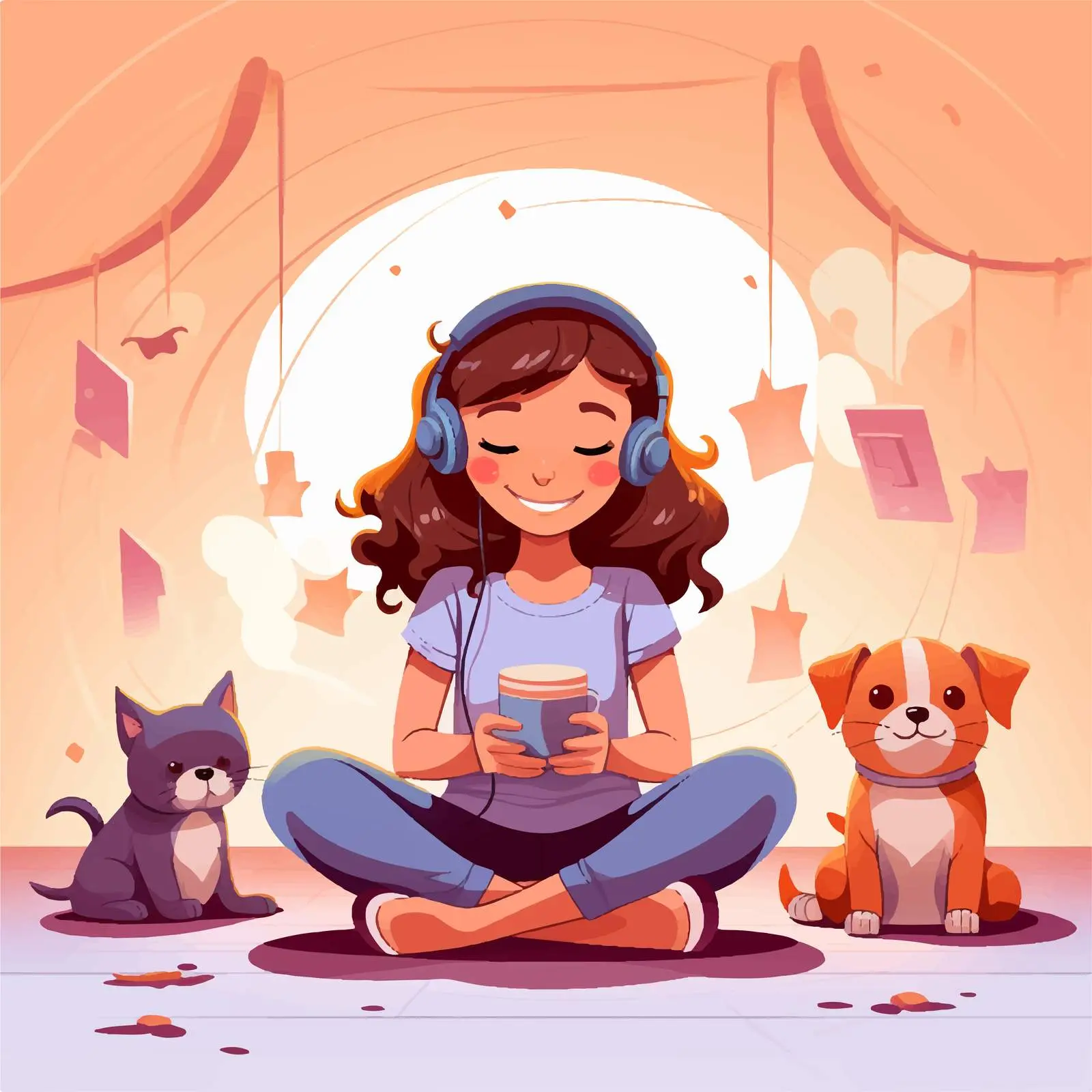 Girl with Pet Listening to Music — free download from Dotvec
