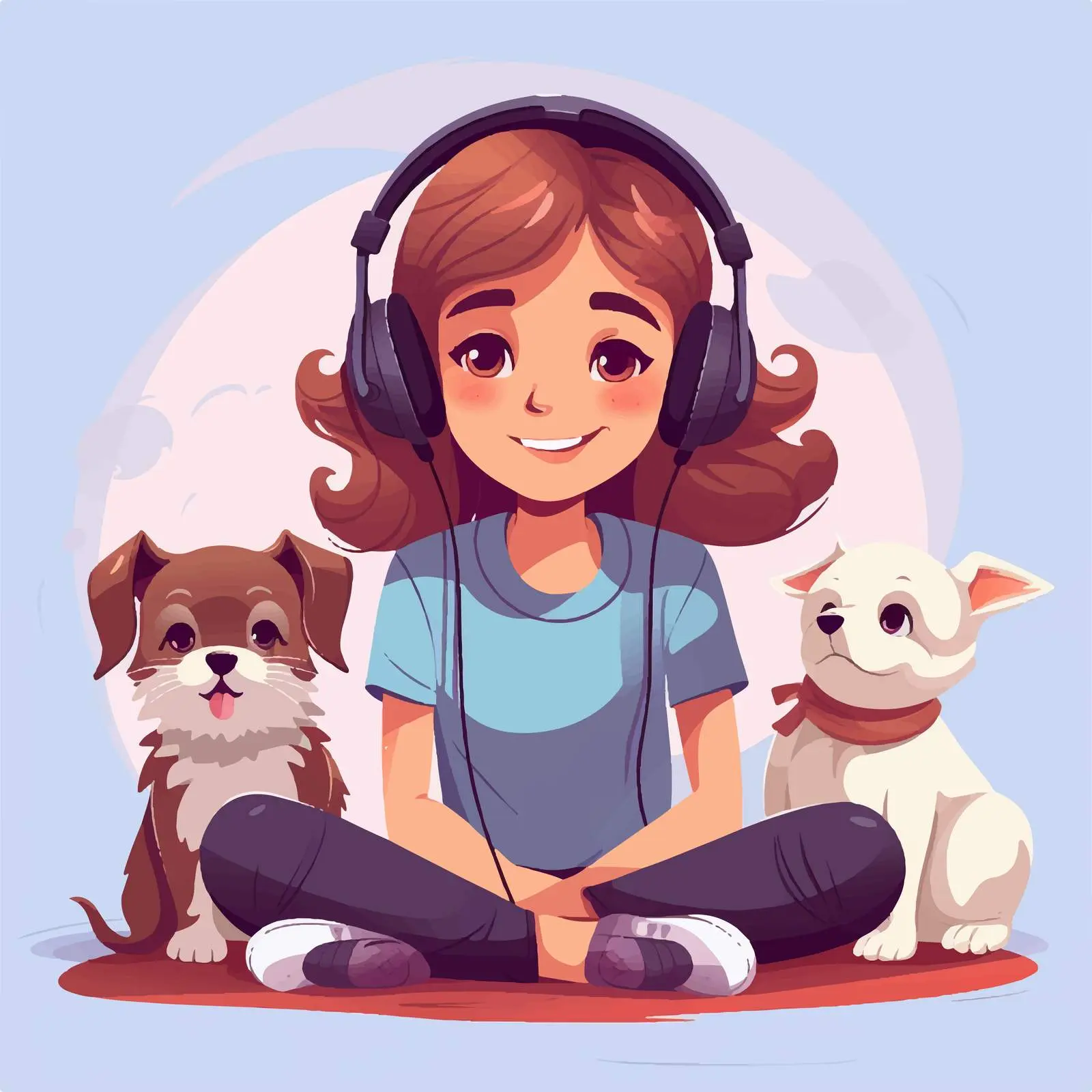 Girl with Pet Listening to Music on Floor — free download from Dotvec