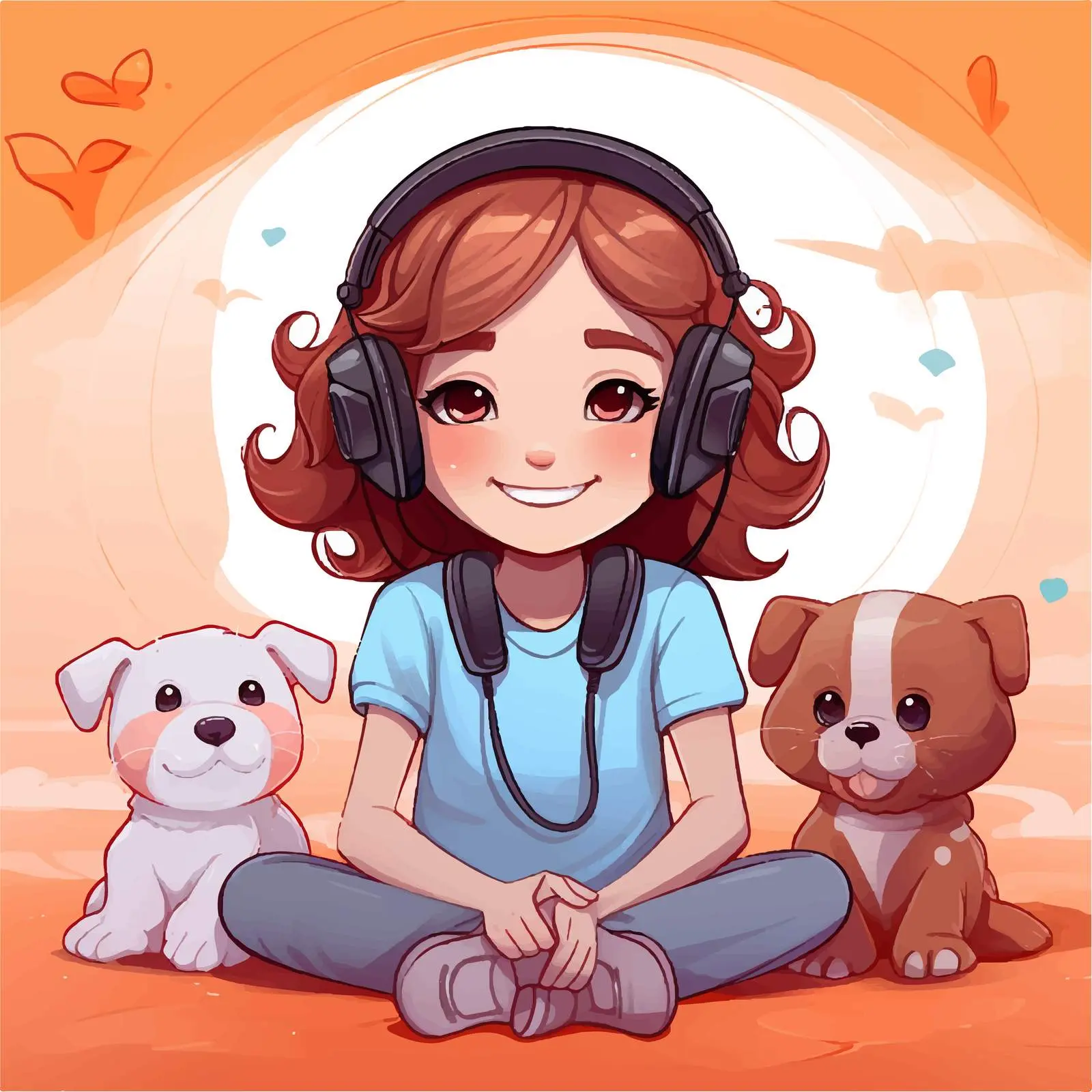 Girl with Pet Listening to Music on Floor — free download from Dotvec