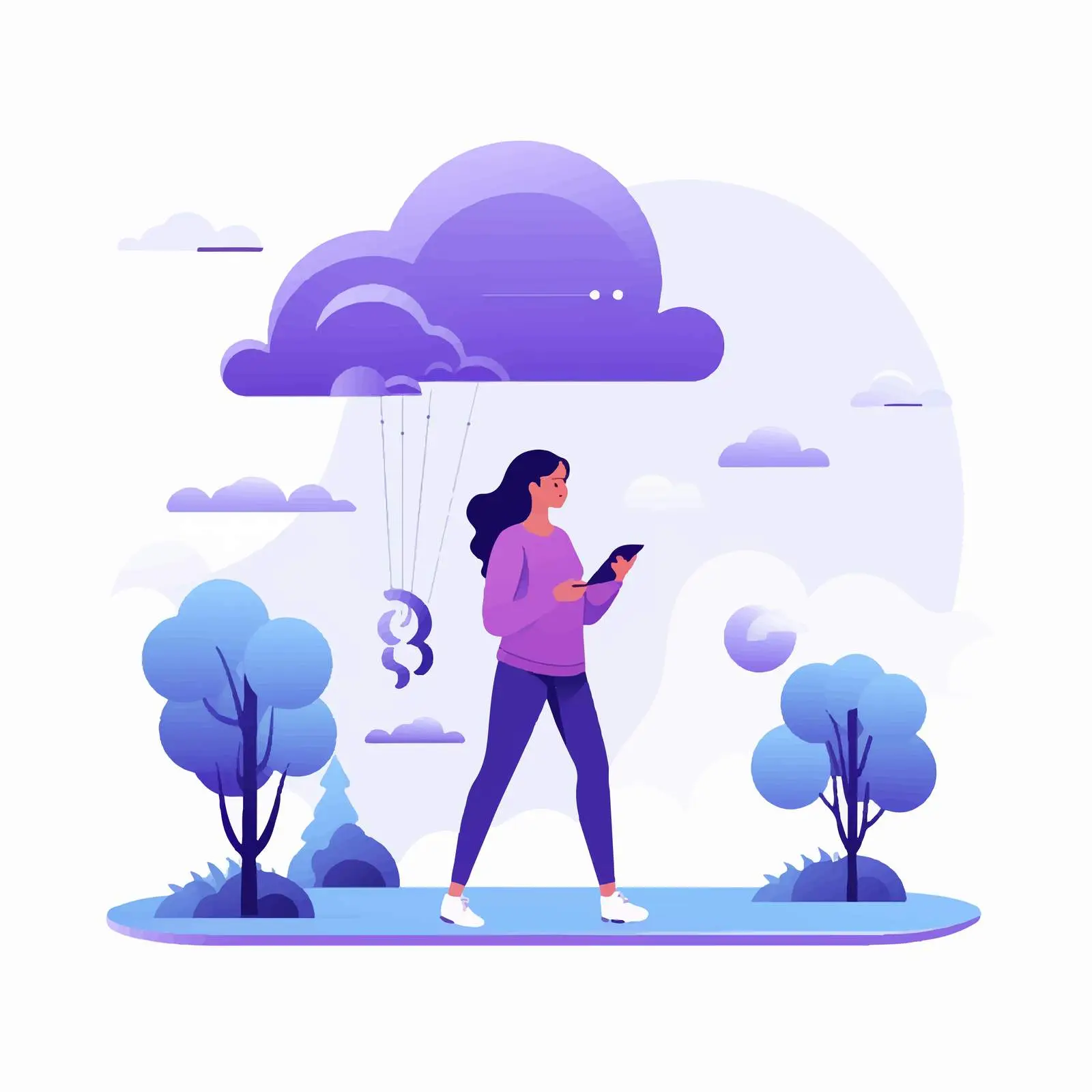 Woman with Umbrella Checking Weather on Smartphone — free download from Dotvec