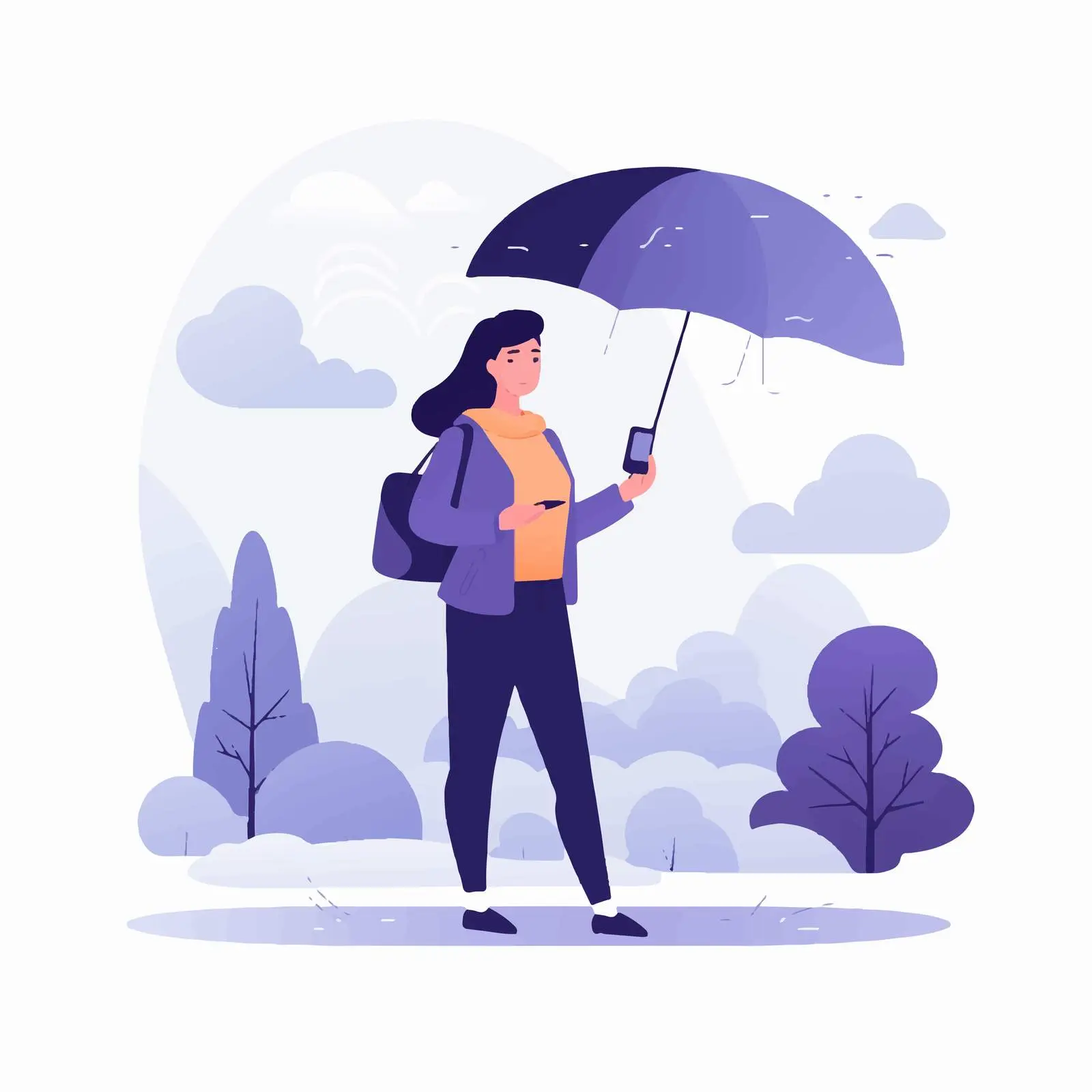 Girl with Umbrella Checking Weather on Smartphone — free download from Dotvec