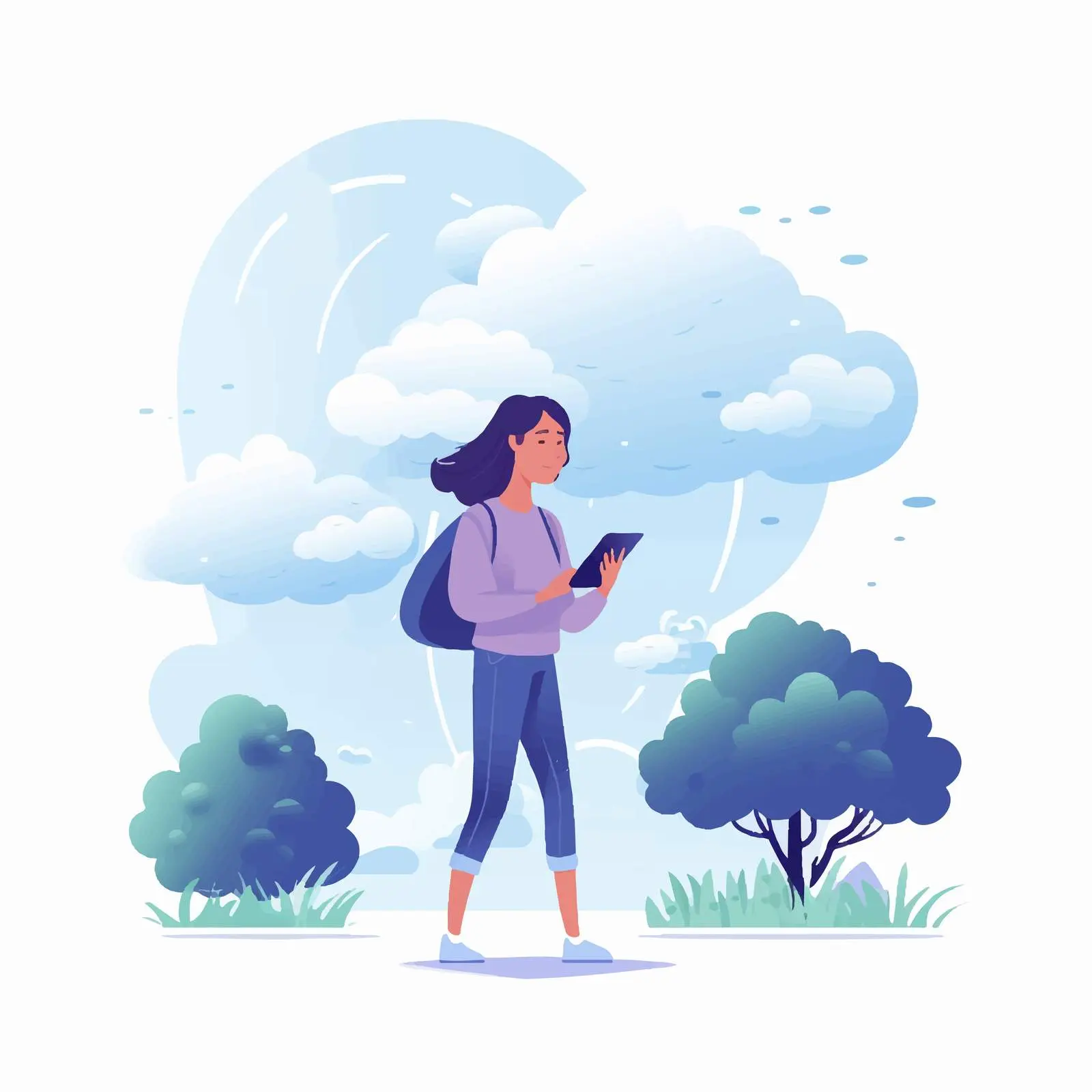 Girl Checking Weather on Smartphone with Umbrella — free download from Dotvec