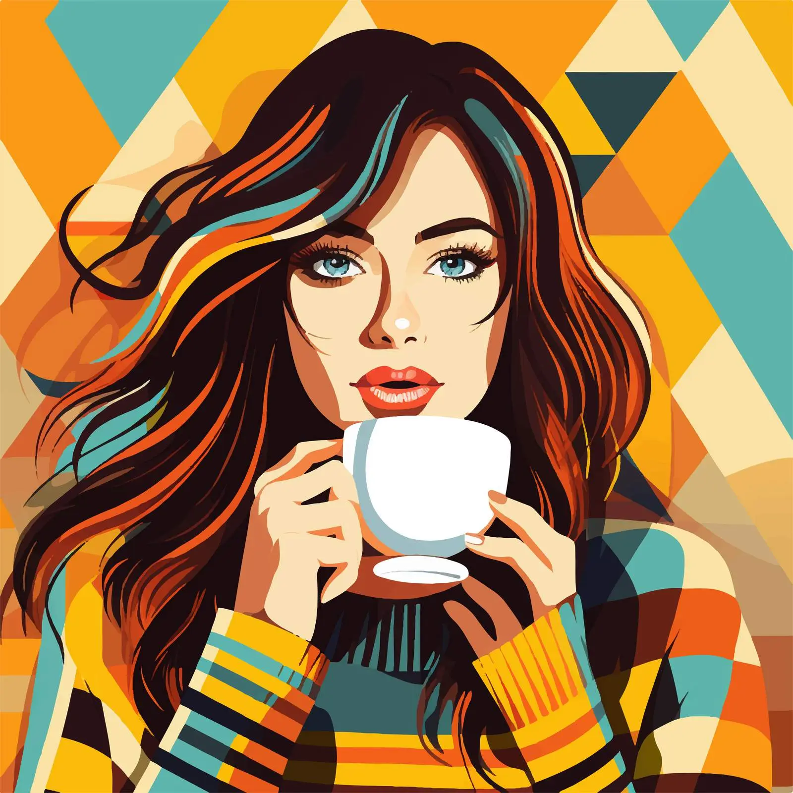 Cozy Girl in Sweater with Coffee Illustration — free download from Dotvec