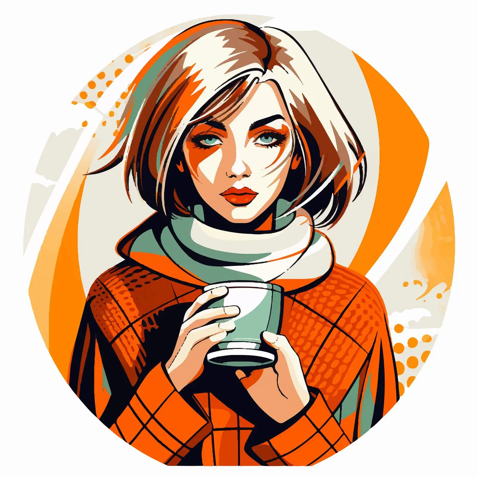 Cozy Girl in Sweater with Coffee Illustration — free download from Dotvec