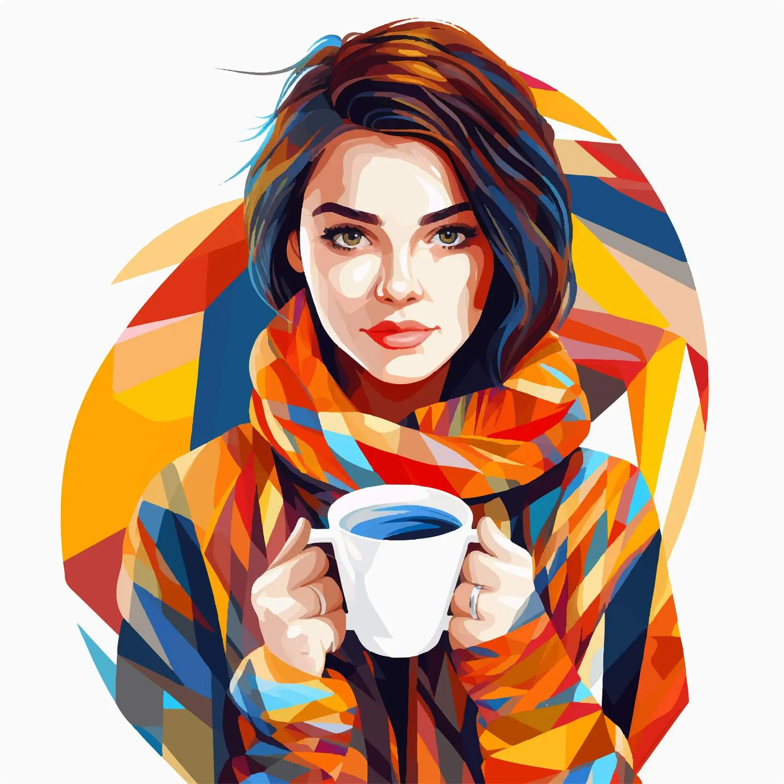 Cozy Woman in Sweater with Coffee Illustration — free download from Dotvec