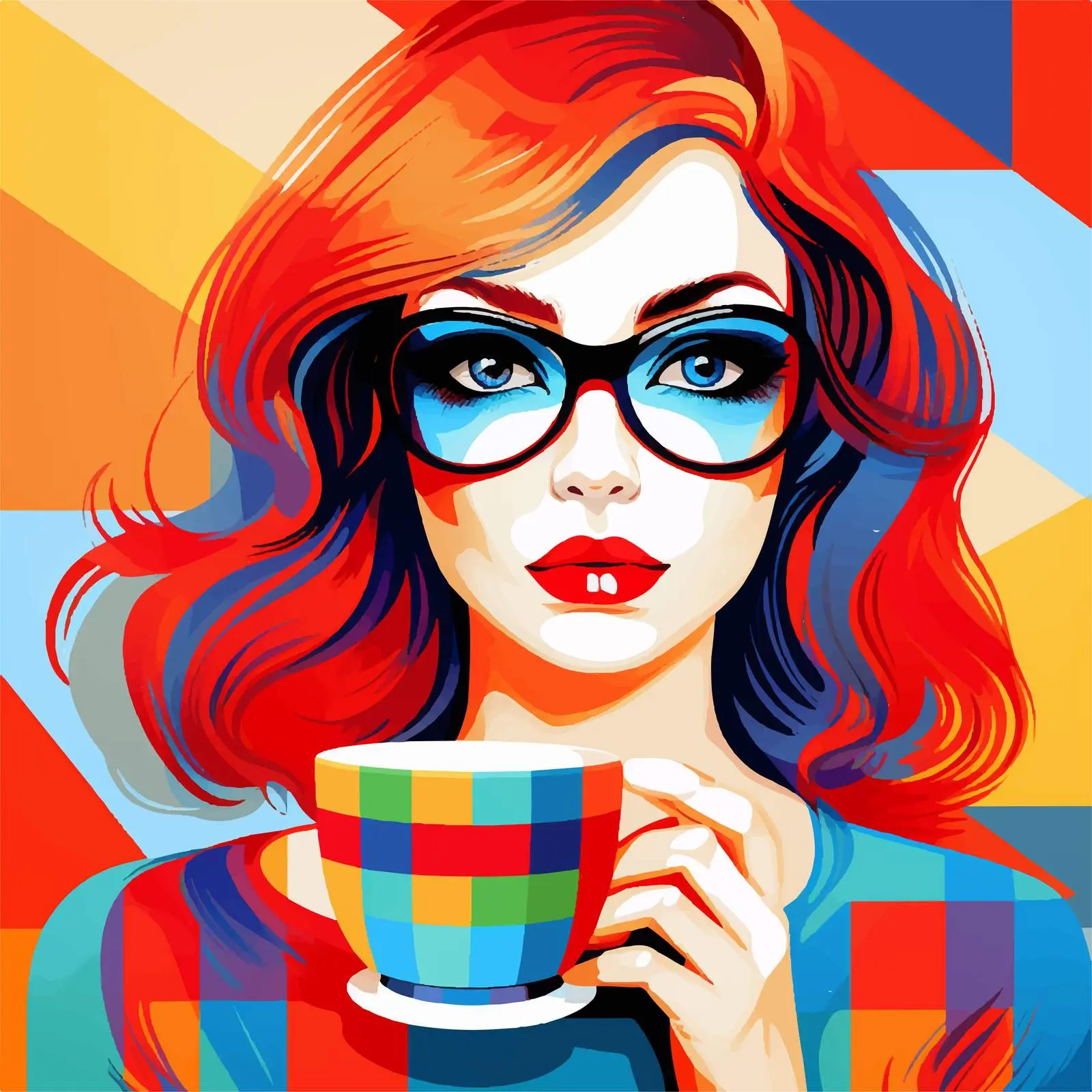 Illustration of Girl in Glasses Enjoying Tea — free download from Dotvec