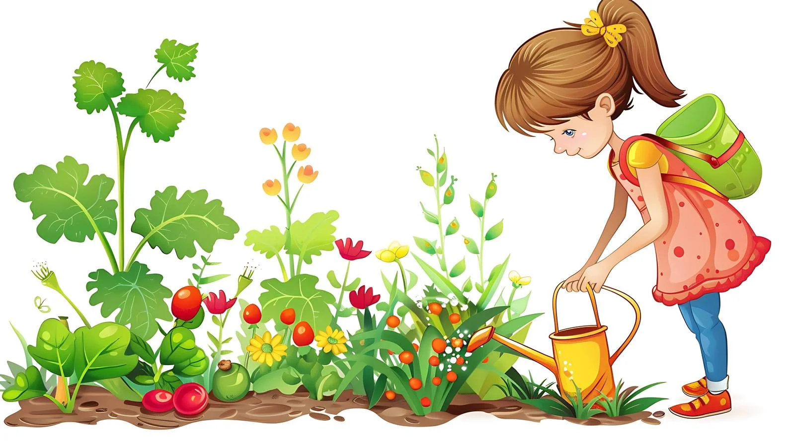 Gardening Girl Watering Plants Outdoors — free download from Dotvec