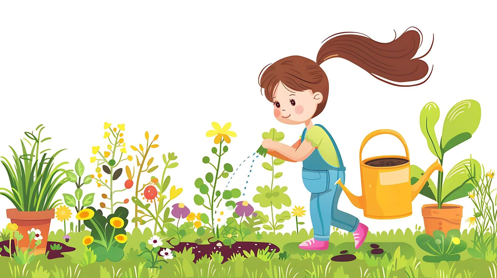 Young Girl Watering Plants in Garden — free download from Dotvec