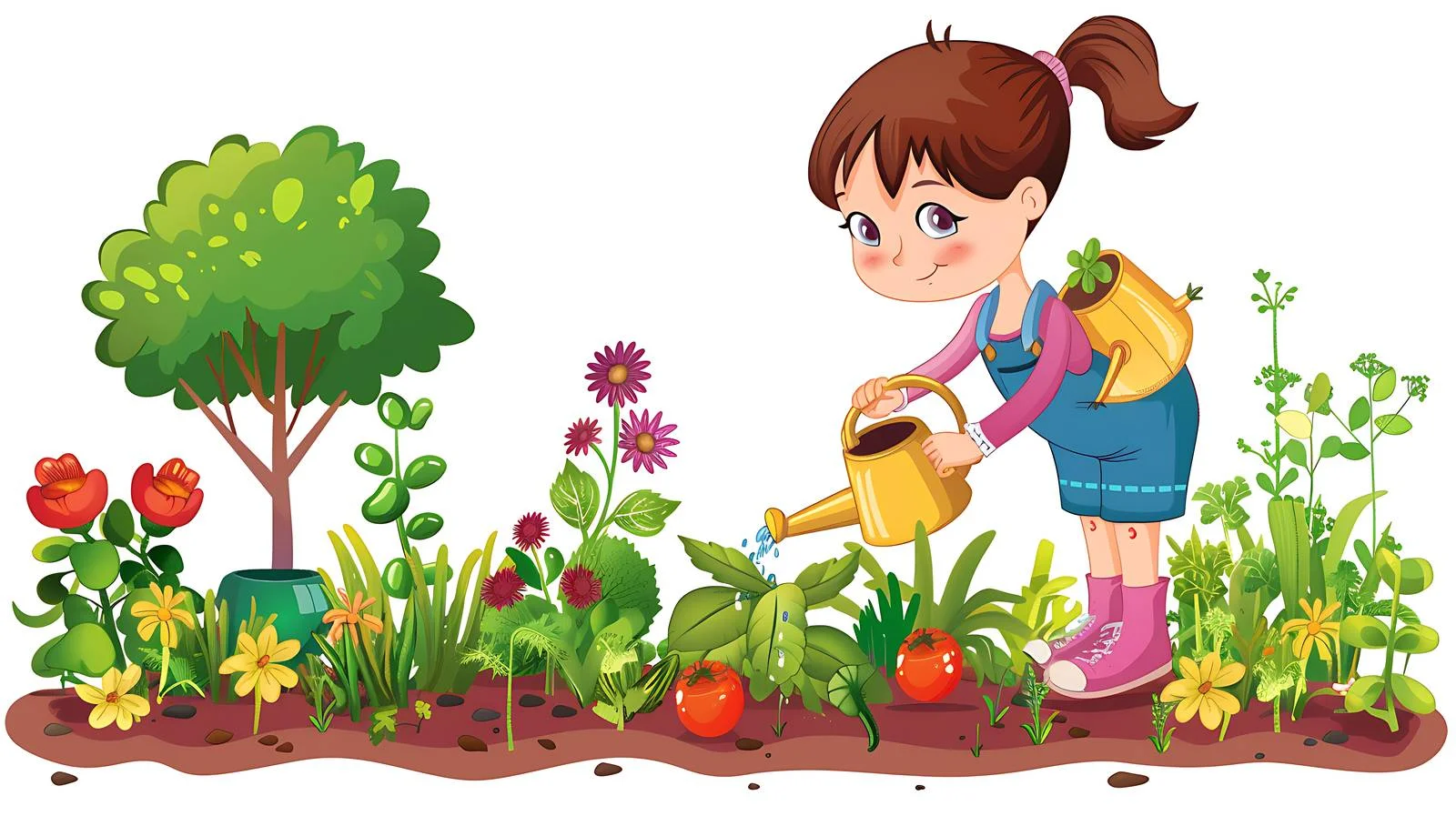 Girl Watering Plants in Garden — free download from Dotvec