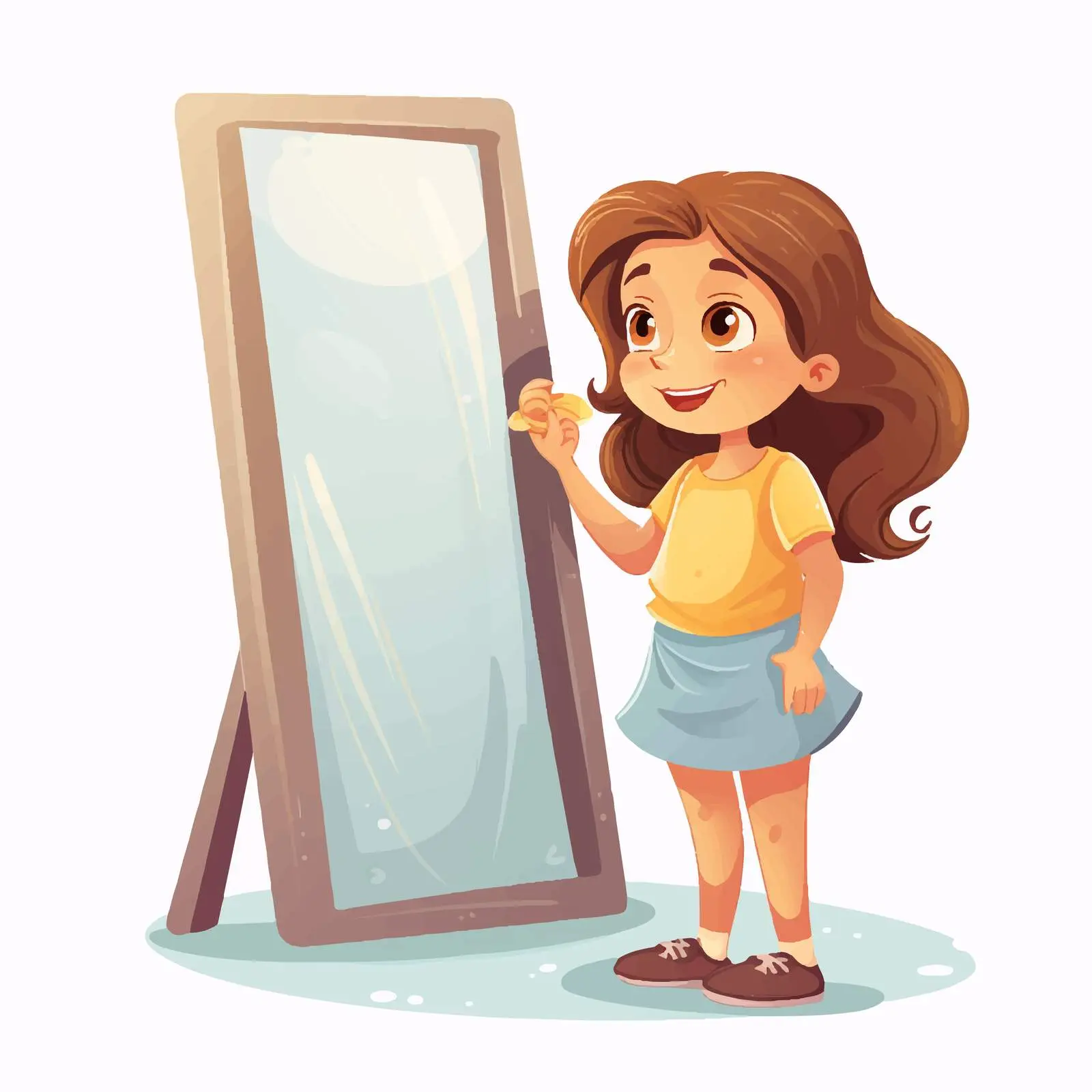 Girl Mirror Reflection Cartoon Vector Illustration — free download from Dotvec