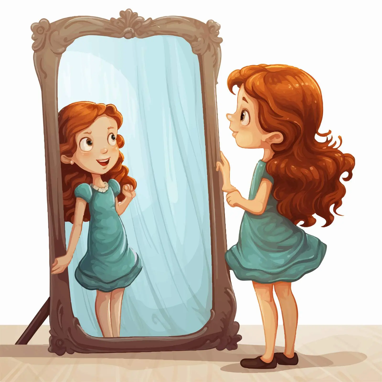 Girl Mirror Reflection Vector Illustration — free download from Dotvec