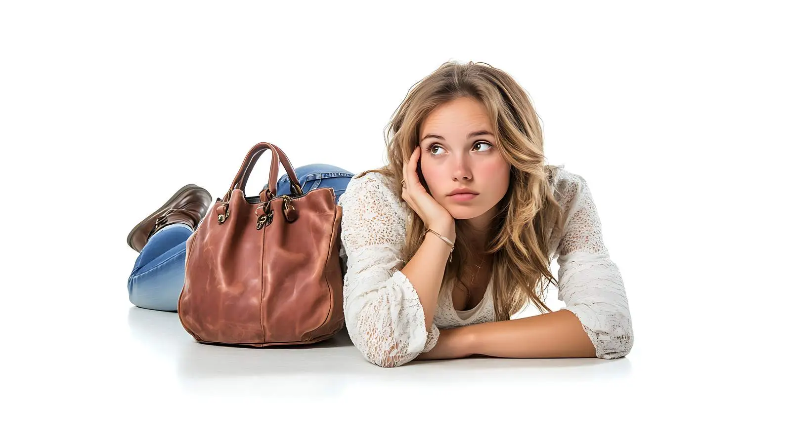 Girl Lying on Floor with Hand Bag — free download from Dotvec