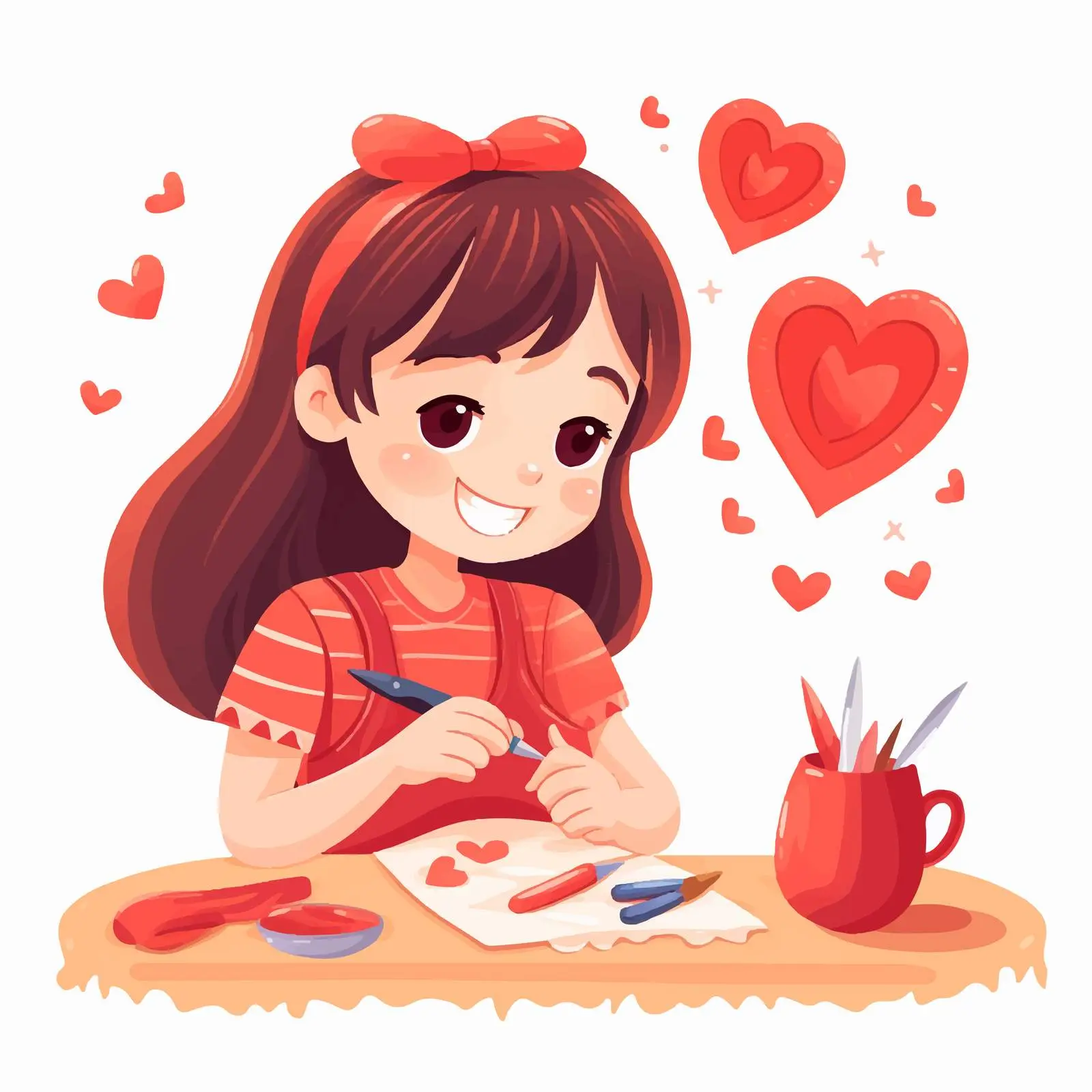 Girl Crafting Handmade Heart Decoration for Valentine — free download from Dotvec