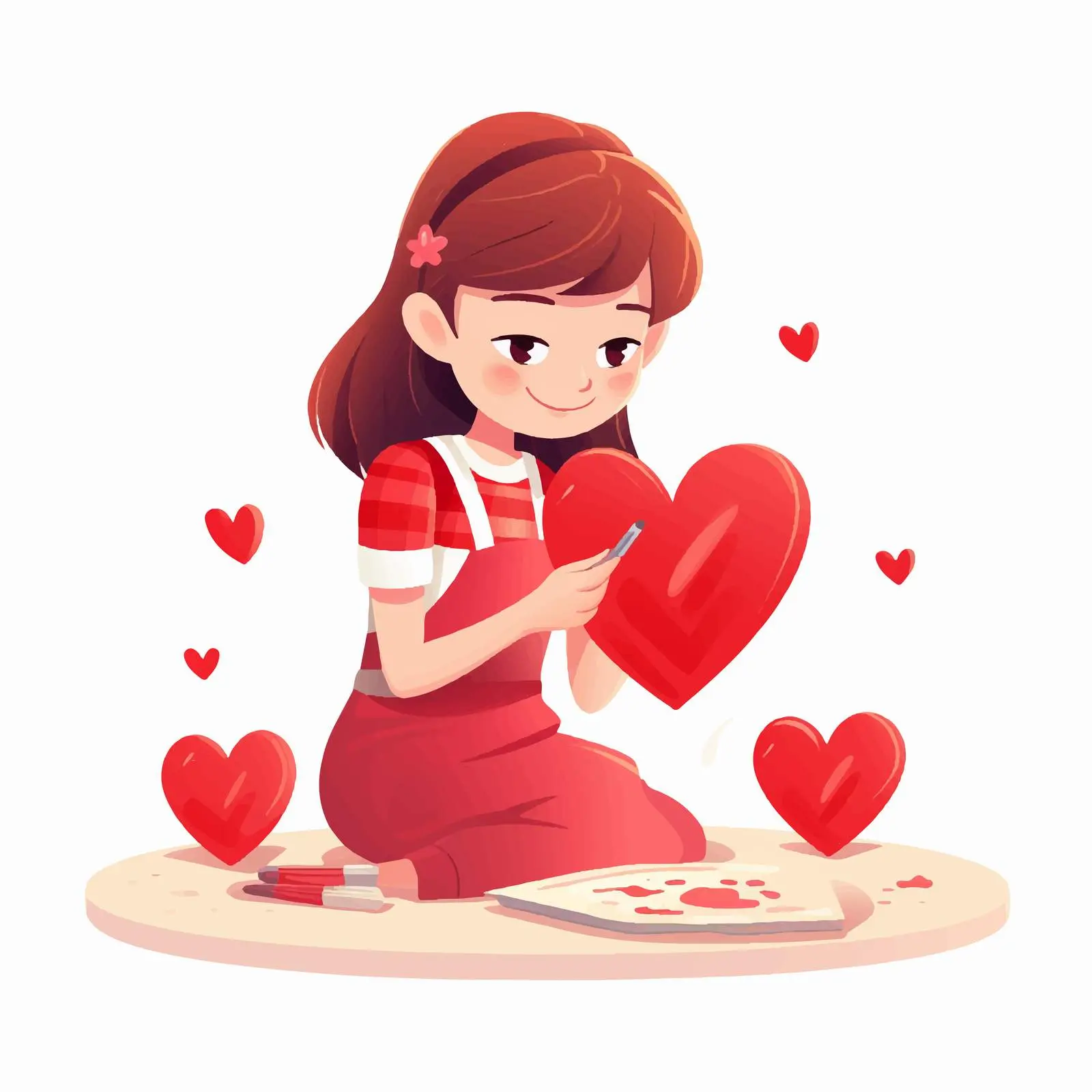 Kid Crafting Handmade Heart Decoration for Valentine's Day — free download from Dotvec