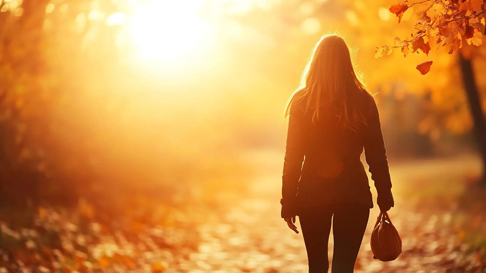 Girl Walking in Autumn Sunset Light — free download from Dotvec