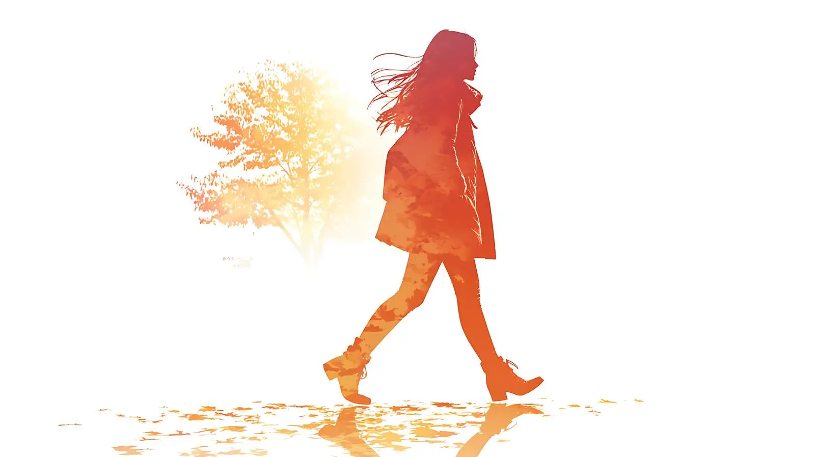 Girl Walking in Autumn Sunset Rays — free download from Dotvec