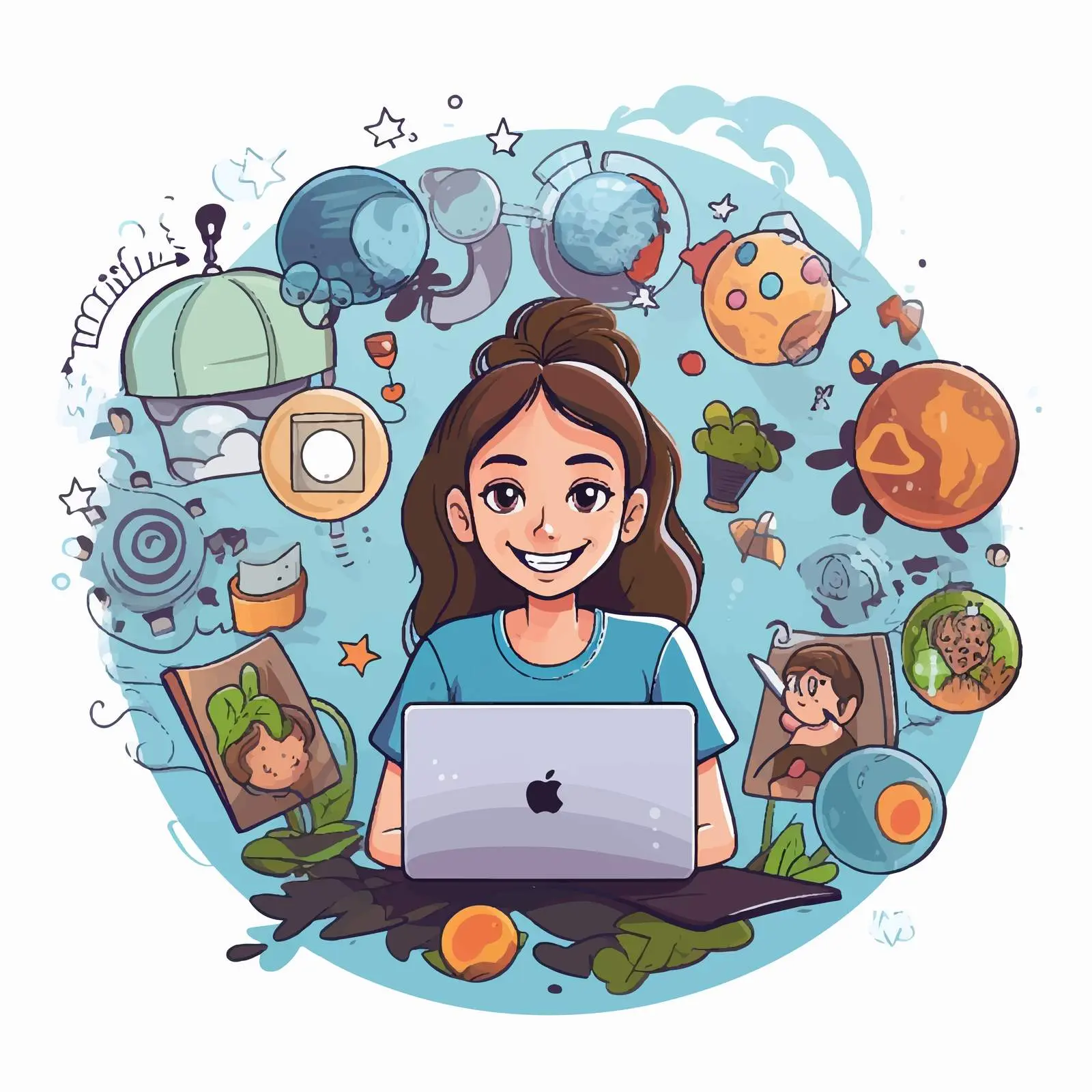 Student Using Laptop with Educational Icons – free webinar image from Dotvec