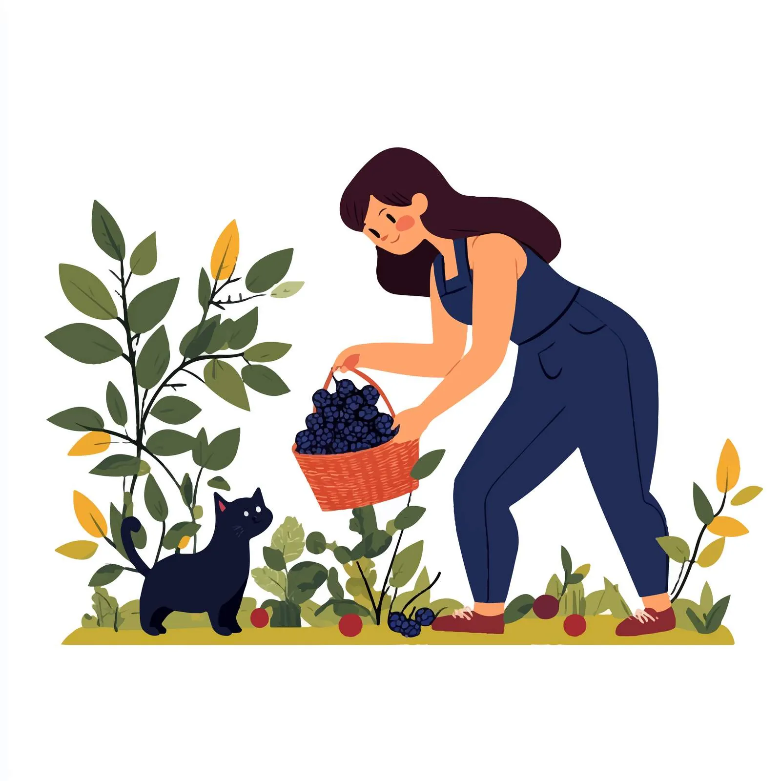 Woman Picking Berries in a Forest Vector — free download from Dotvec