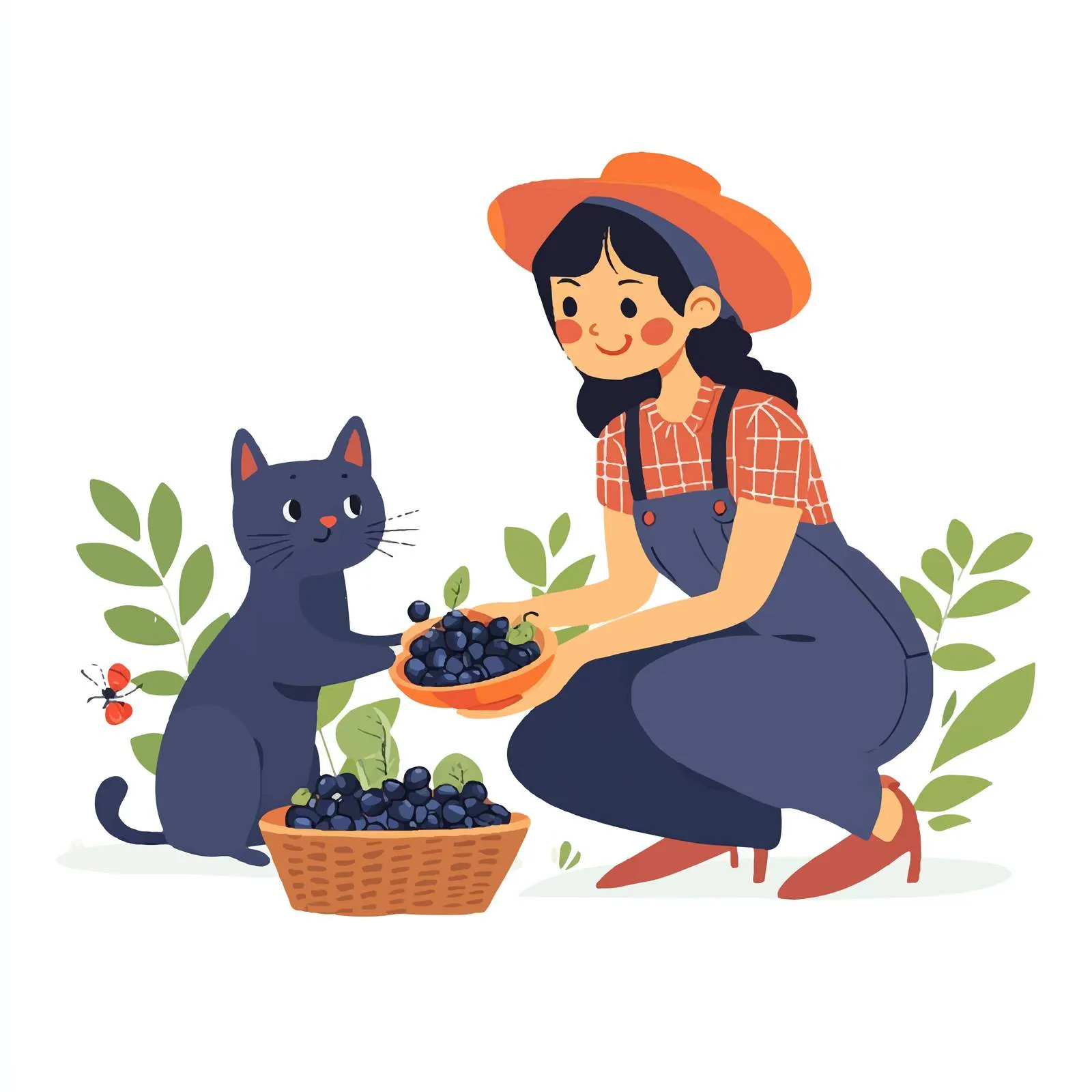 Woman Picking Forest Berries Vector Illustration — free download from Dotvec