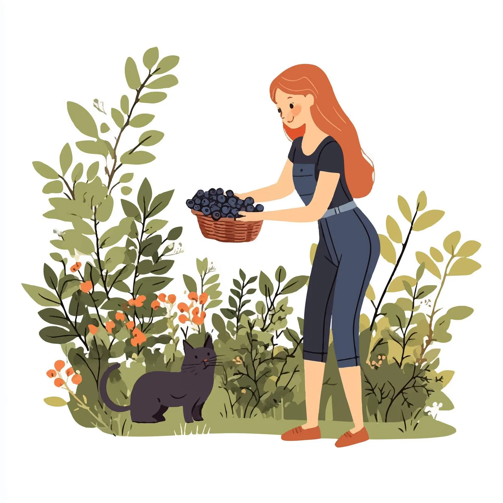 Woman Picking Berries in Forest Vector Illustration — free download from Dotvec