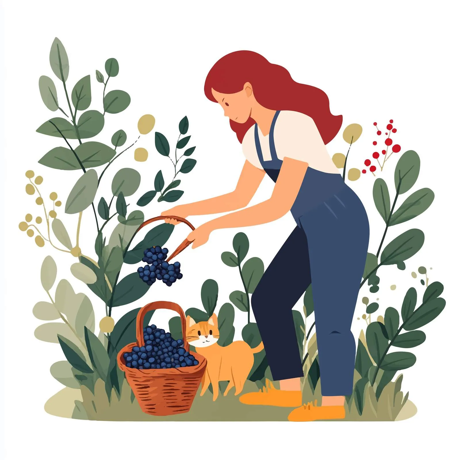 Woman Picking Berries in Forest Vector Illustration — free download from Dotvec