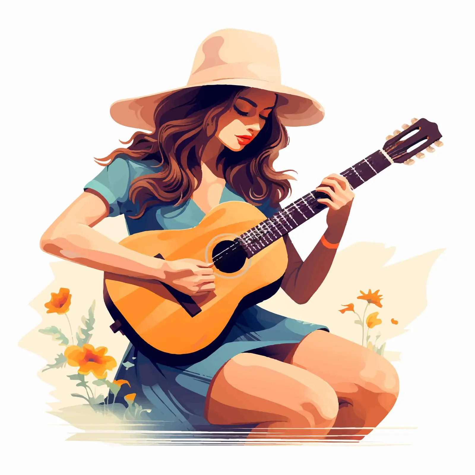 Girl Playing Acoustic Guitar Vector Illustration — free download from Dotvec