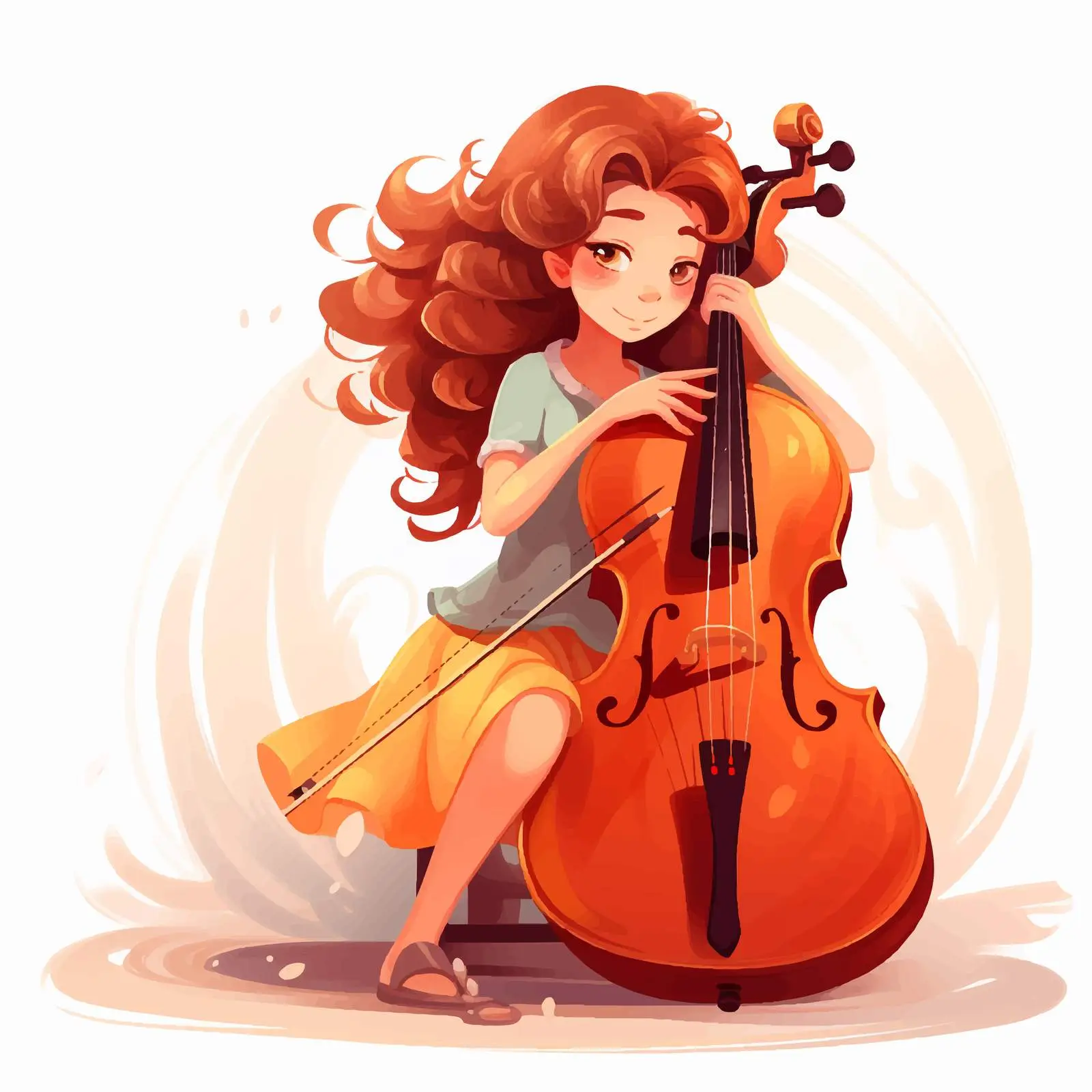 Cartoon Girl Playing Cello Alone Illustration — free download from Dotvec