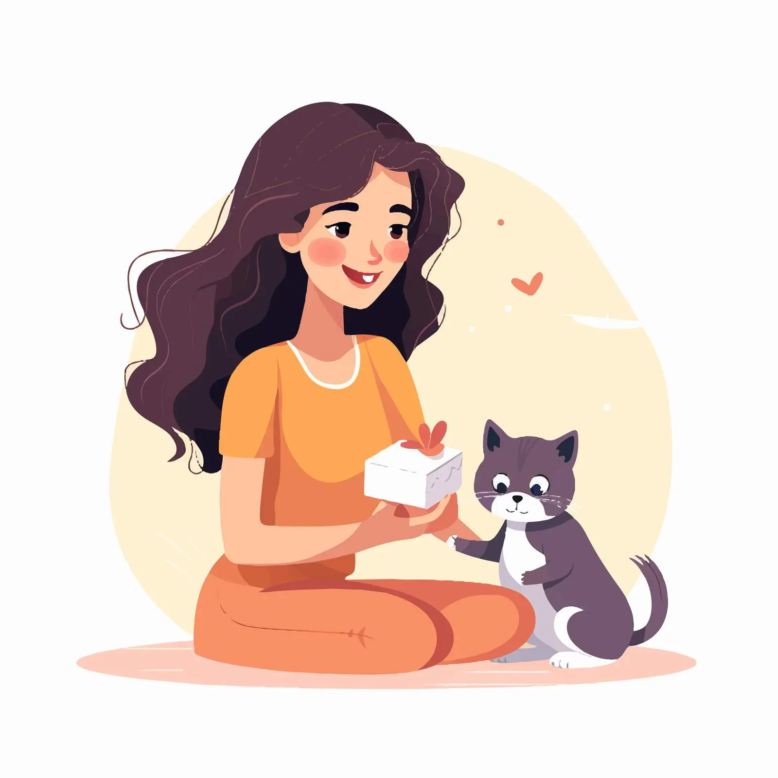 Girl Playing with Cat Flat Vector Illustration — free download from Dotvec