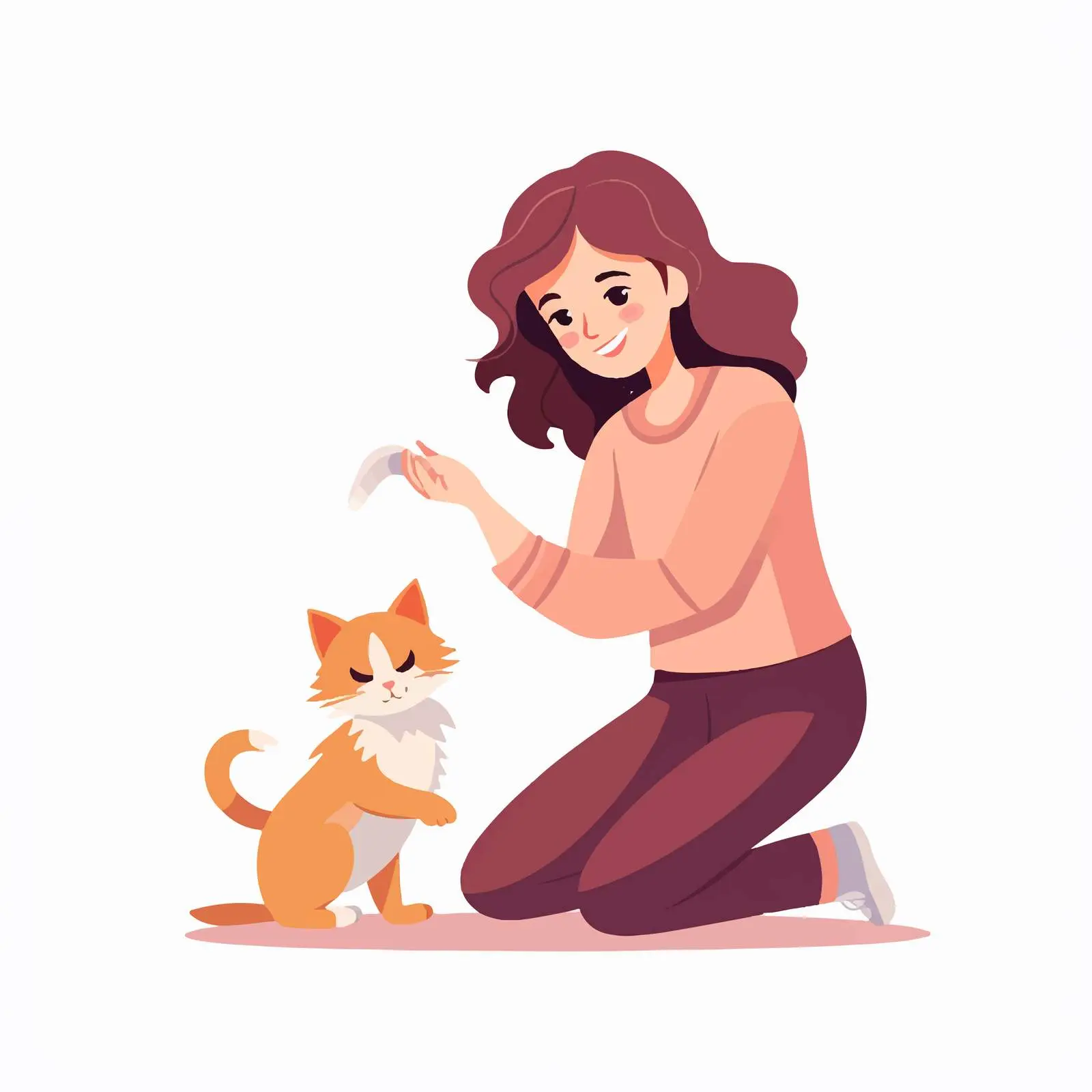 Woman Playing with Cat Flat Vector Illustration — free download from Dotvec